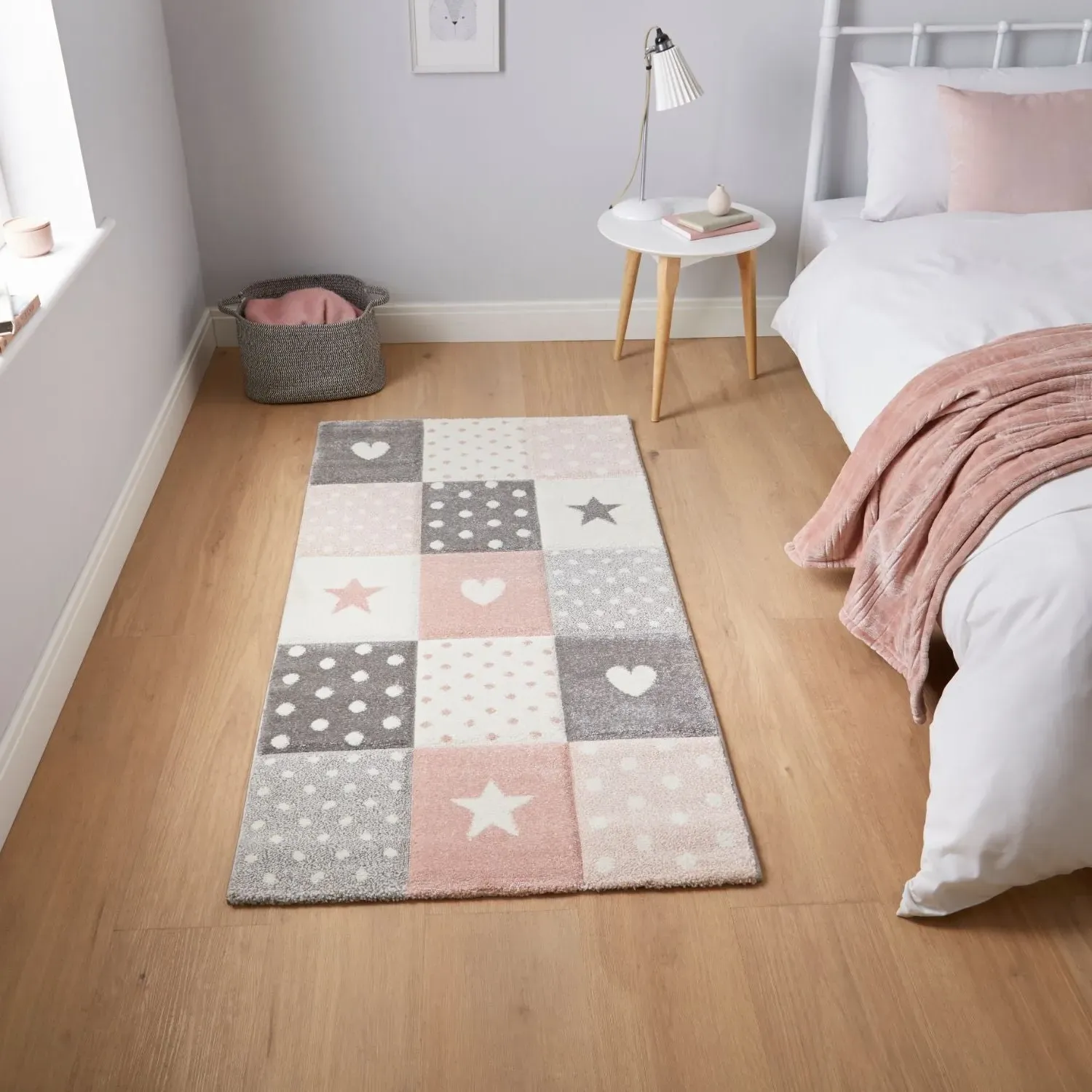 Patchwork Rug with Soft Pile - Pink, Polypropylene