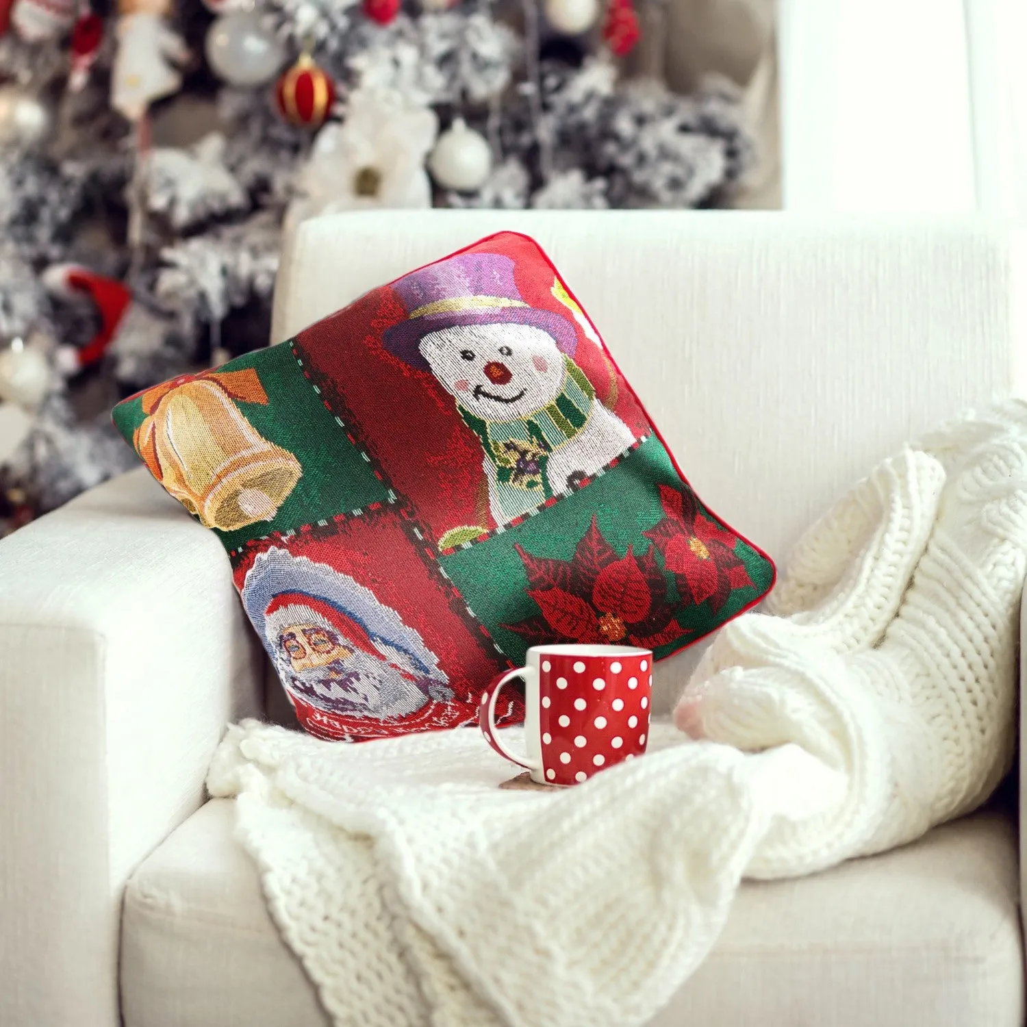 Patchwork Santa Cushion Cover Pair - Multi, Tapestry