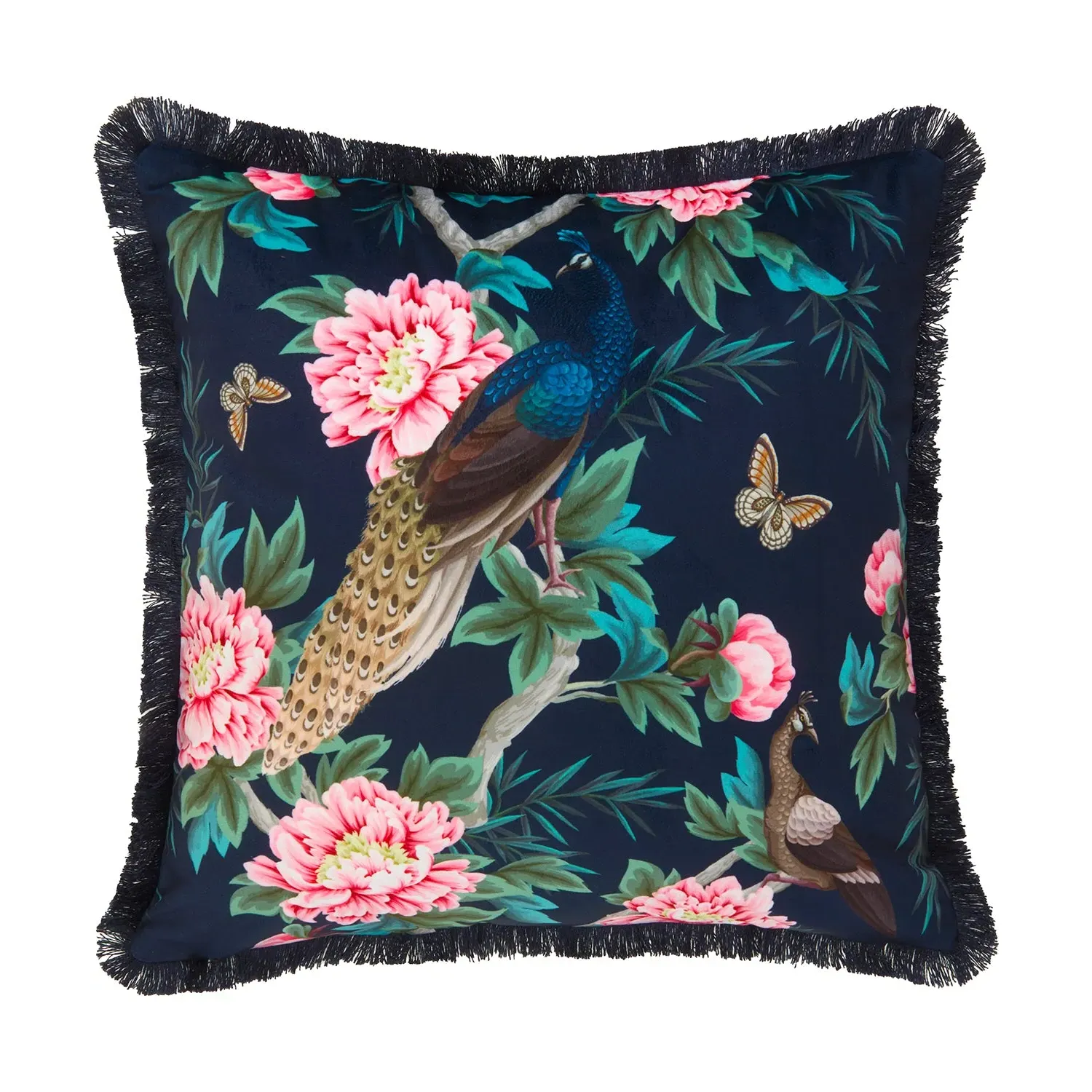 Peacock Frill Edge Velvet Cushion - Navy Blue product