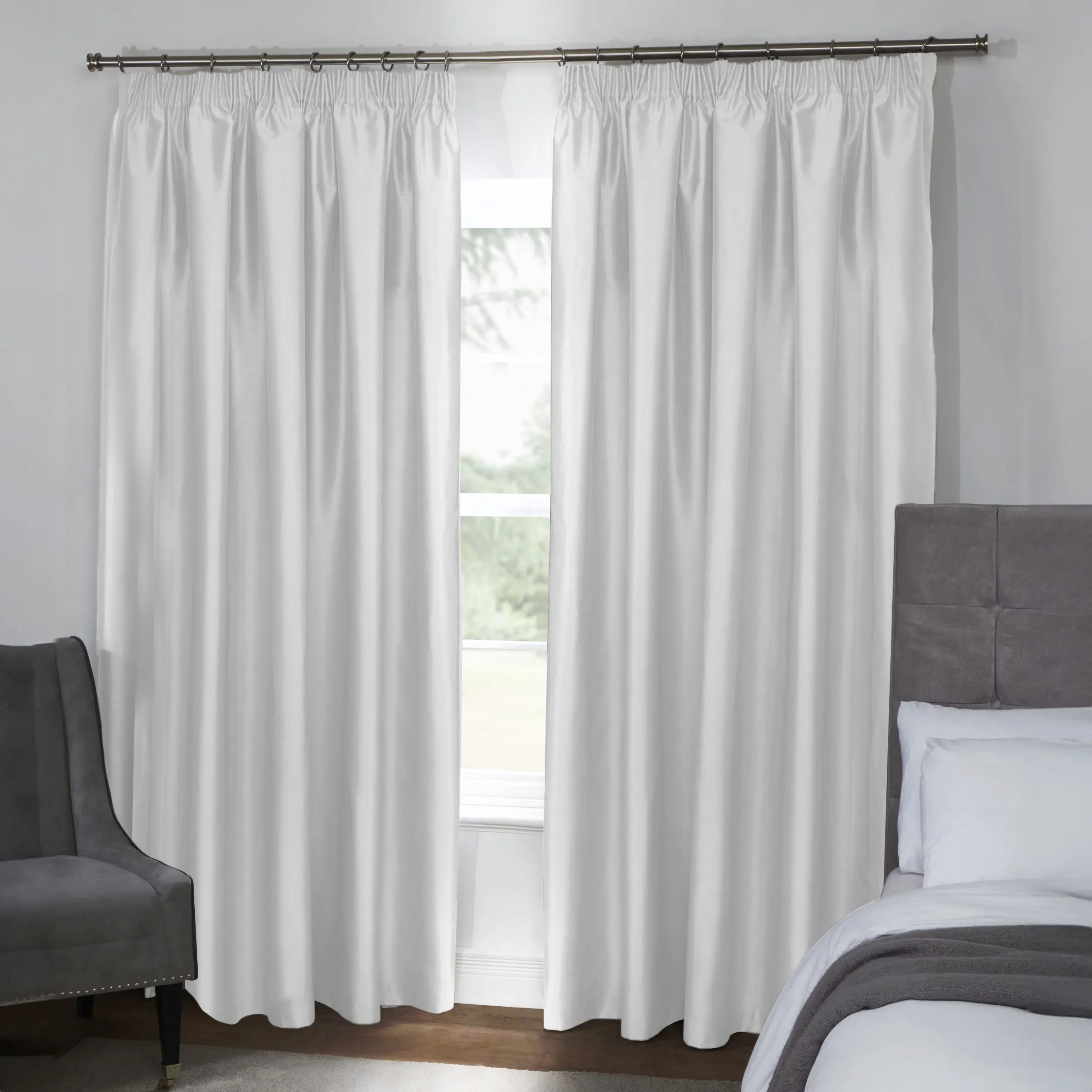 Pencil Pleat Blackout Curtain Lining - White