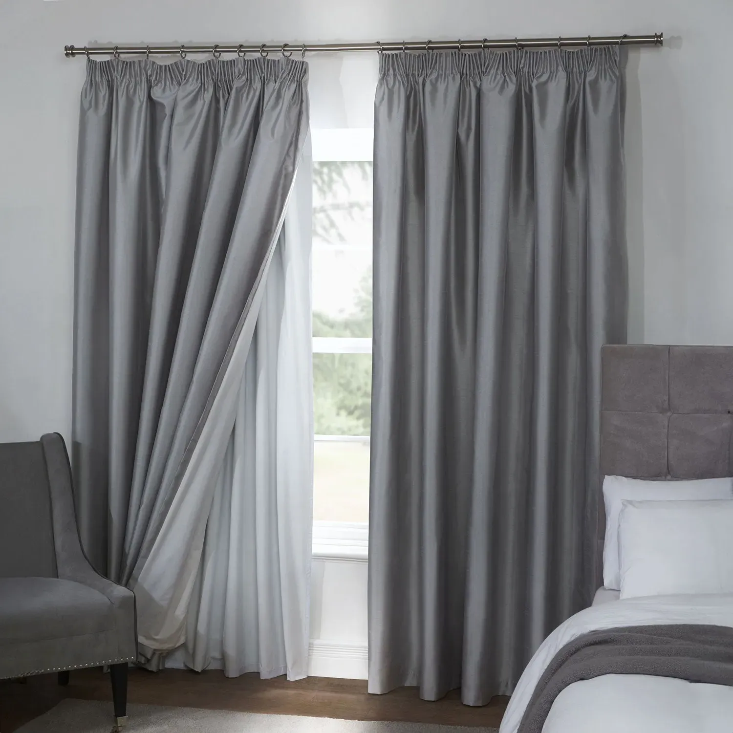 Pencil Pleat Blackout Curtain Lining - White image