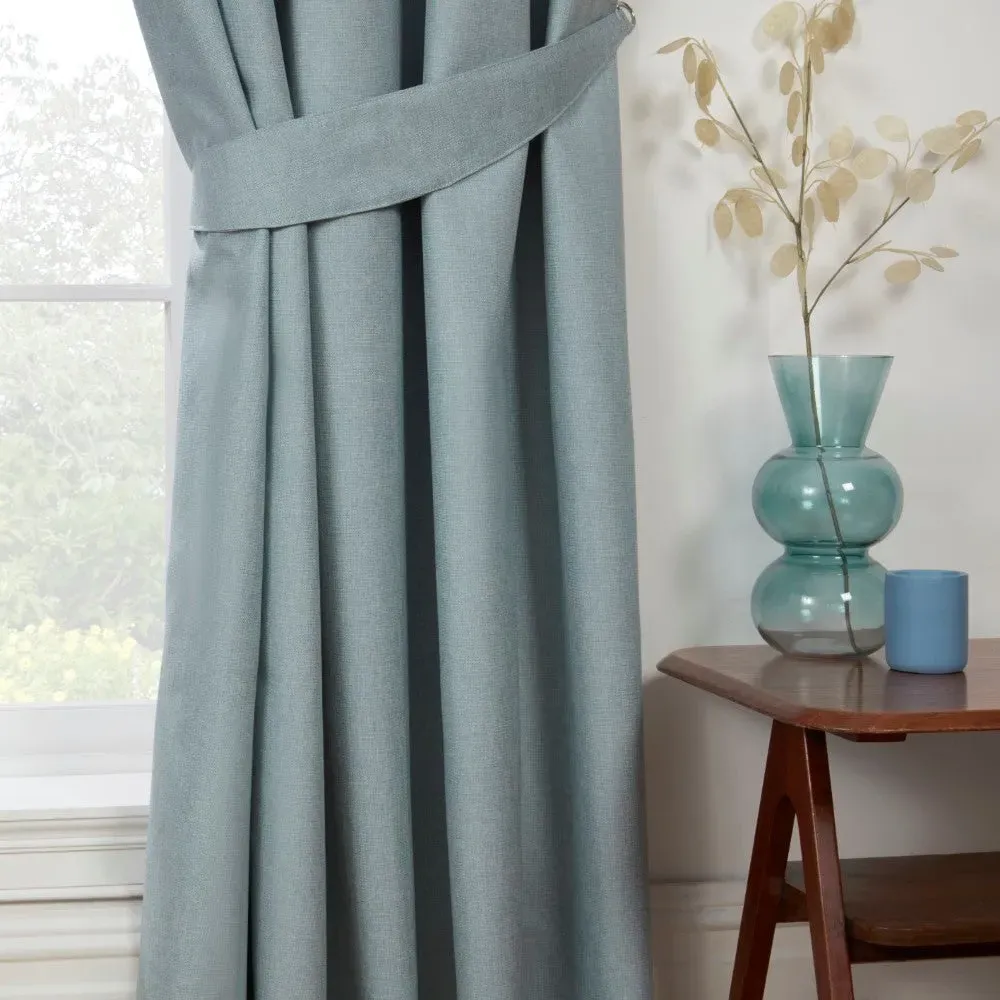 Pencil Pleat Blackout Curtains - Duck Egg, Fabric image
