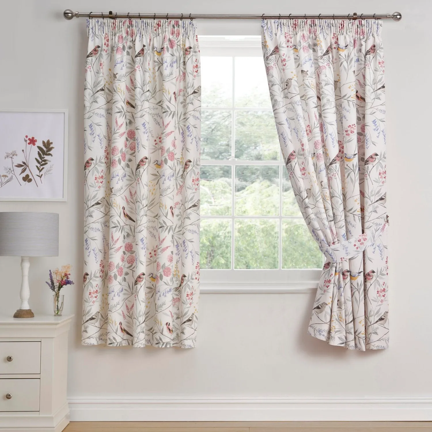 Pencil Pleat Curtains Floral - Pink, Fabric