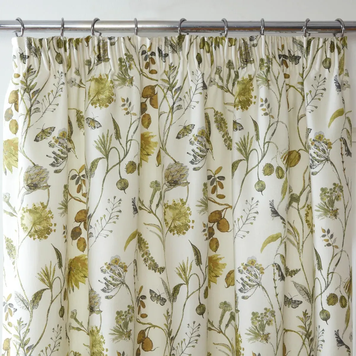 Pencil Pleat Curtains with Floral Trail - Green image