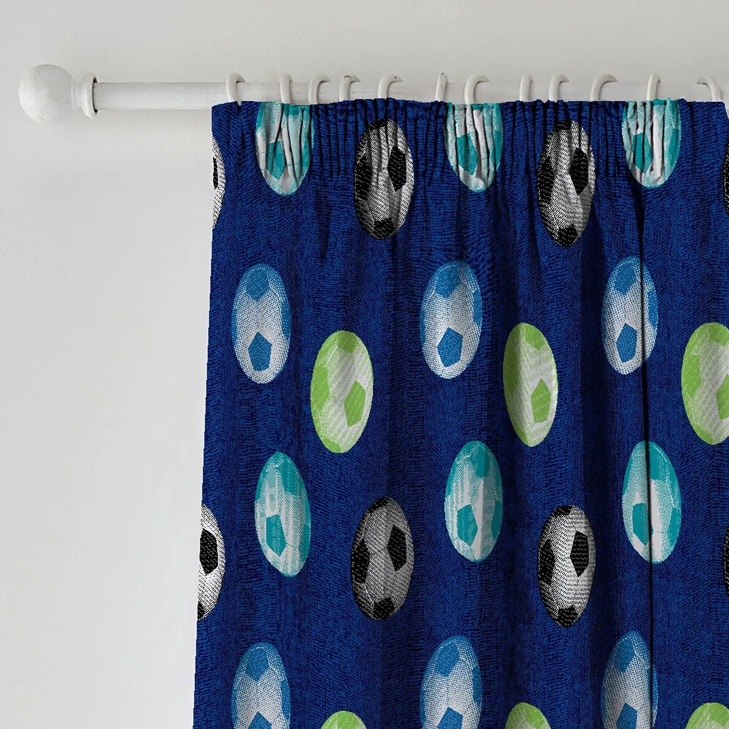 Pencil Pleat Curtains with Football Print - Blue image