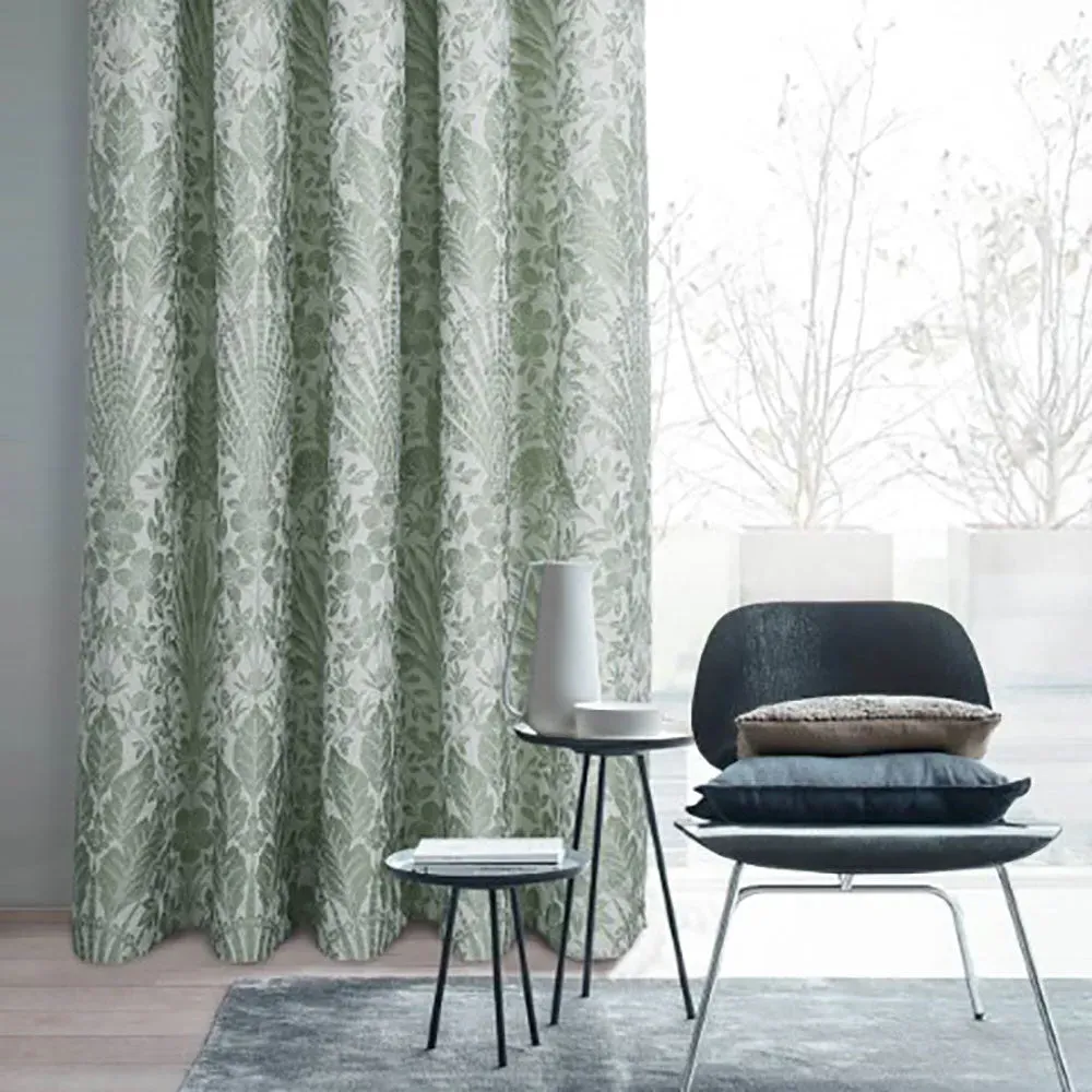 Pencil Pleat Curtains with Lining - Green, Jacquard image