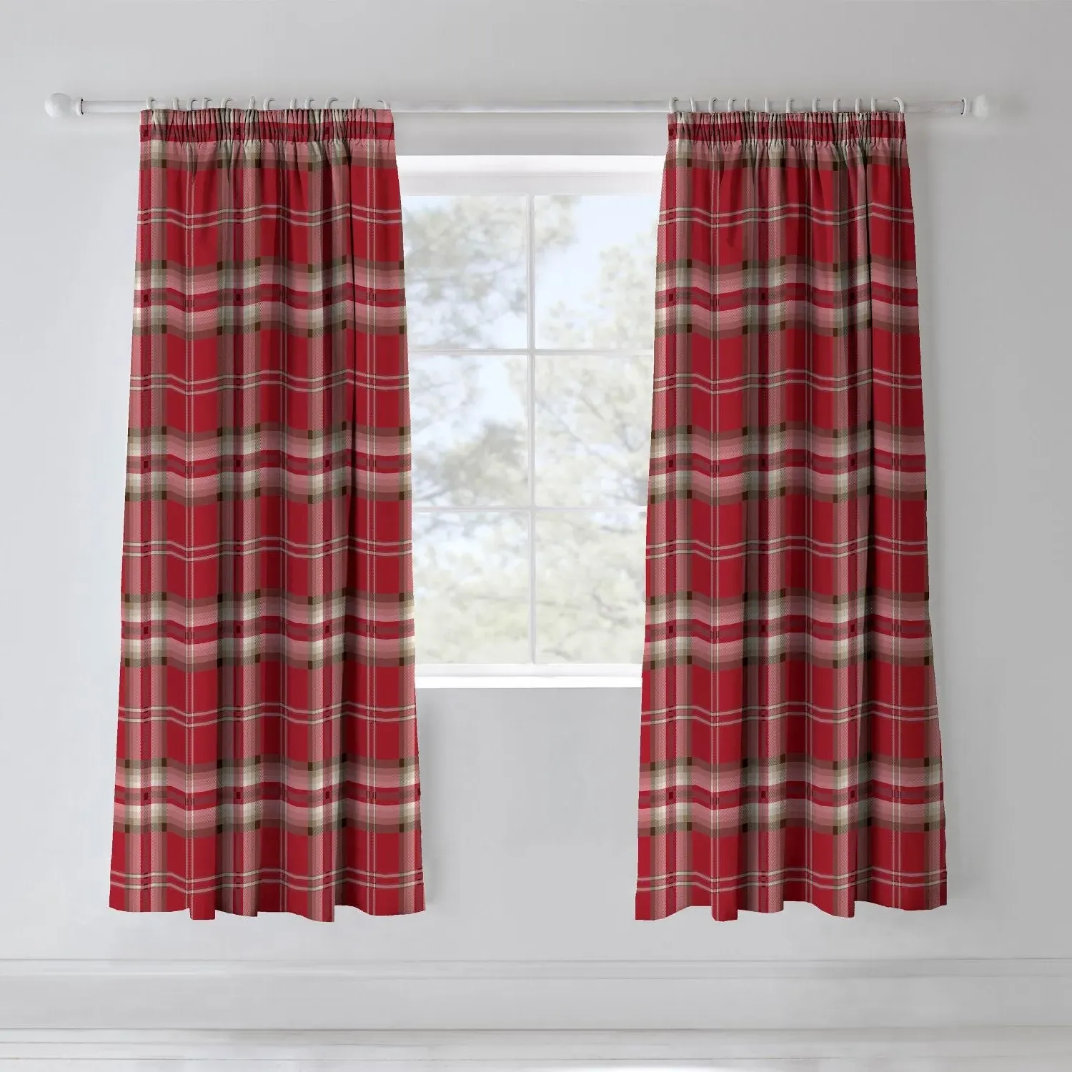 Pencil Pleat Curtains with Lining - Red, Cotton