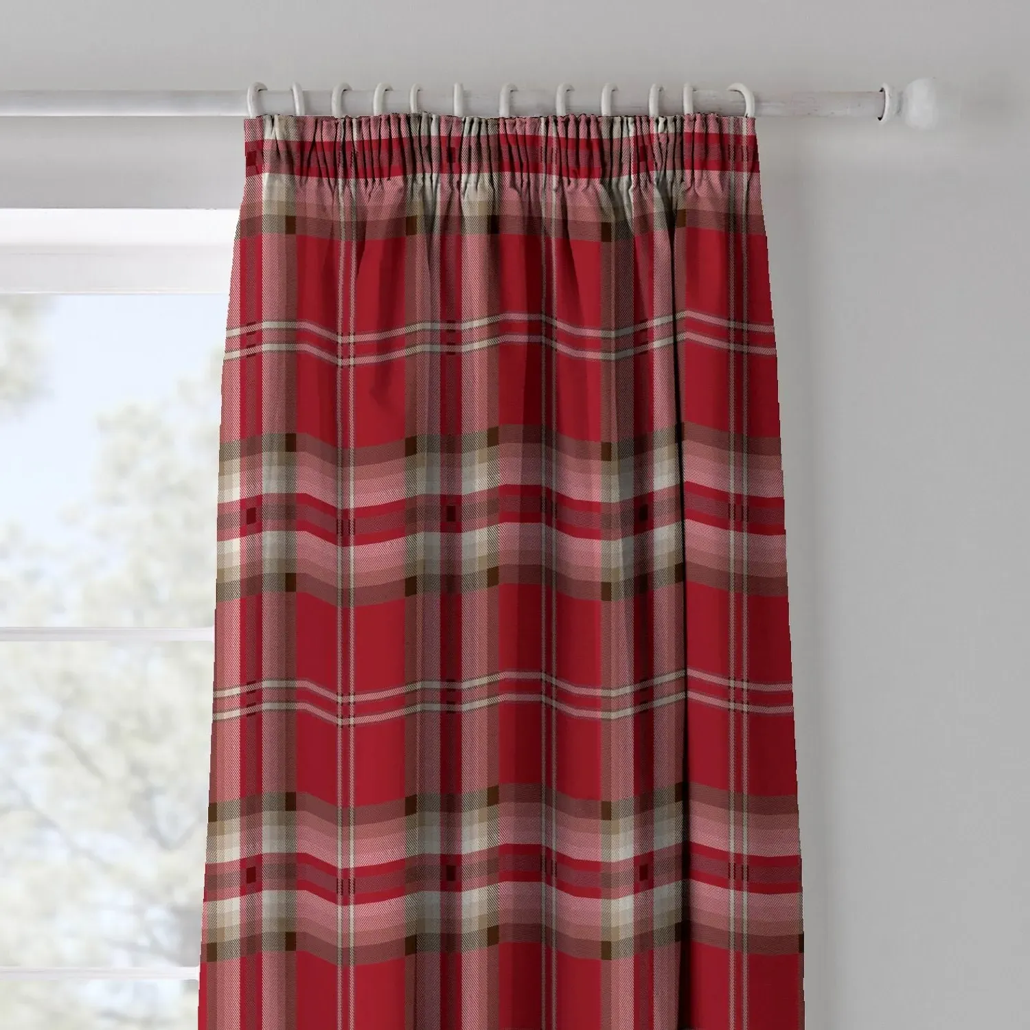 Pencil Pleat Curtains with Lining - Red, Cotton