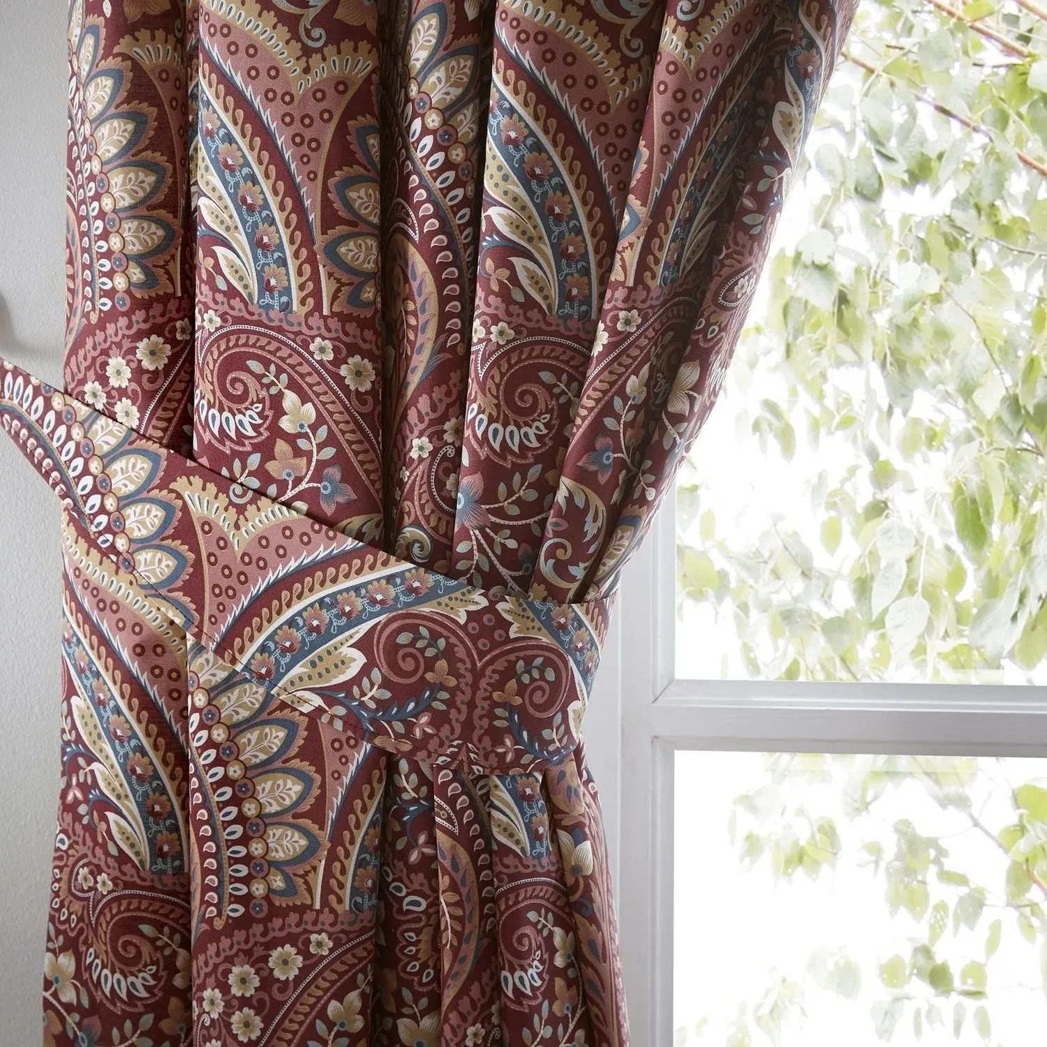 Pencil Pleat Curtains with Tiebacks - Red