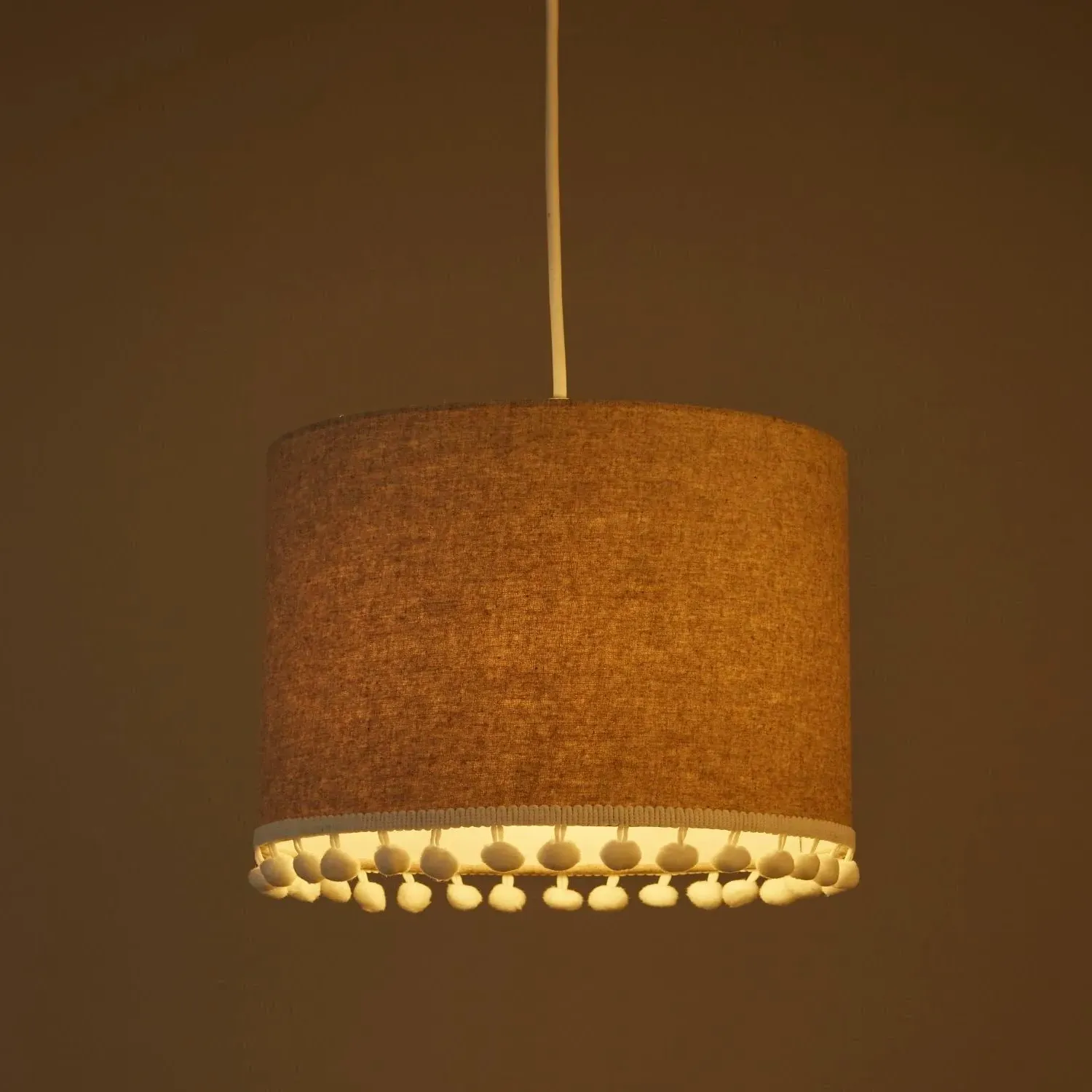 Pendant Light Shade with Pom Pom Trim - Natural image