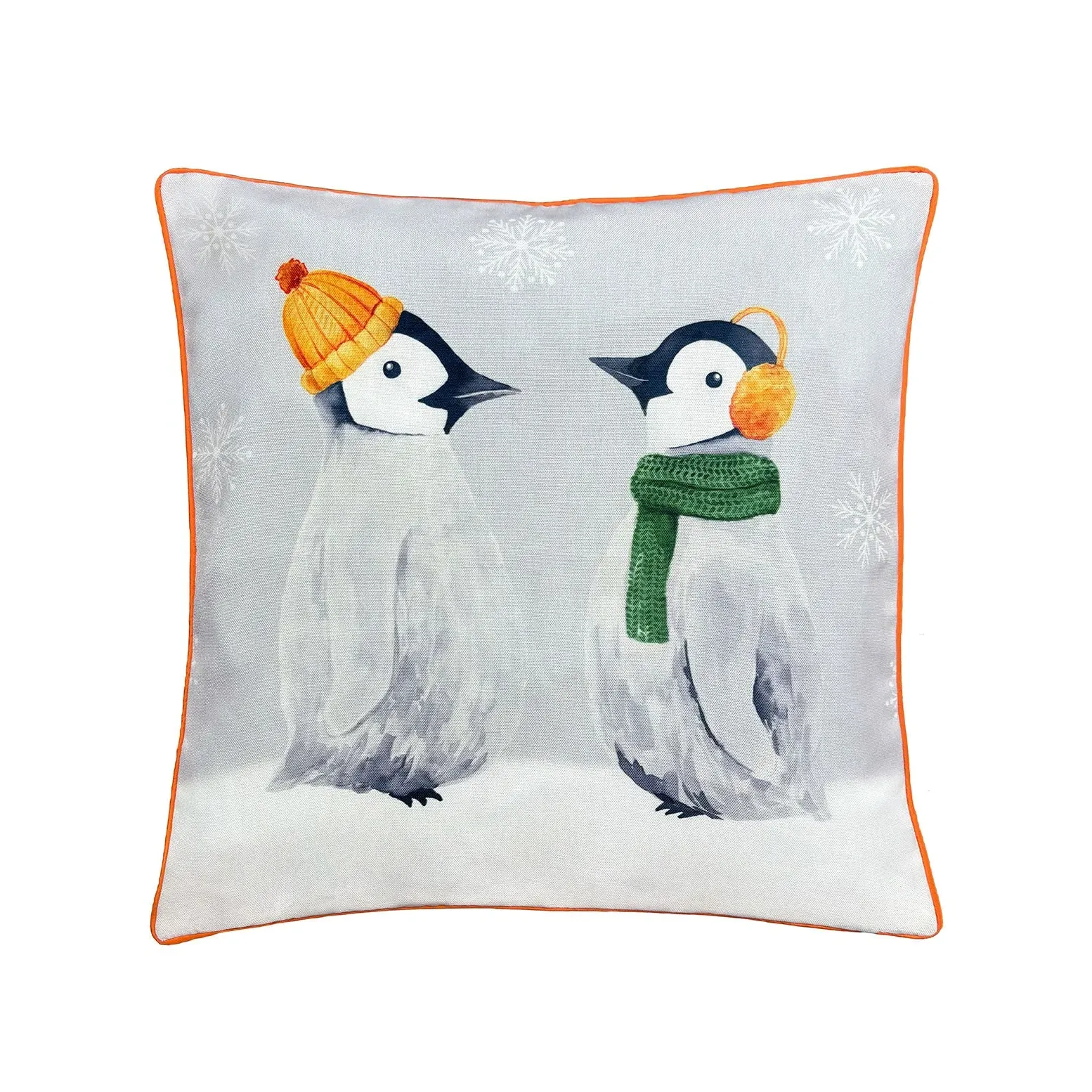 Penguin Pals Printed Canvas Cushion - Grey by Julian Charles