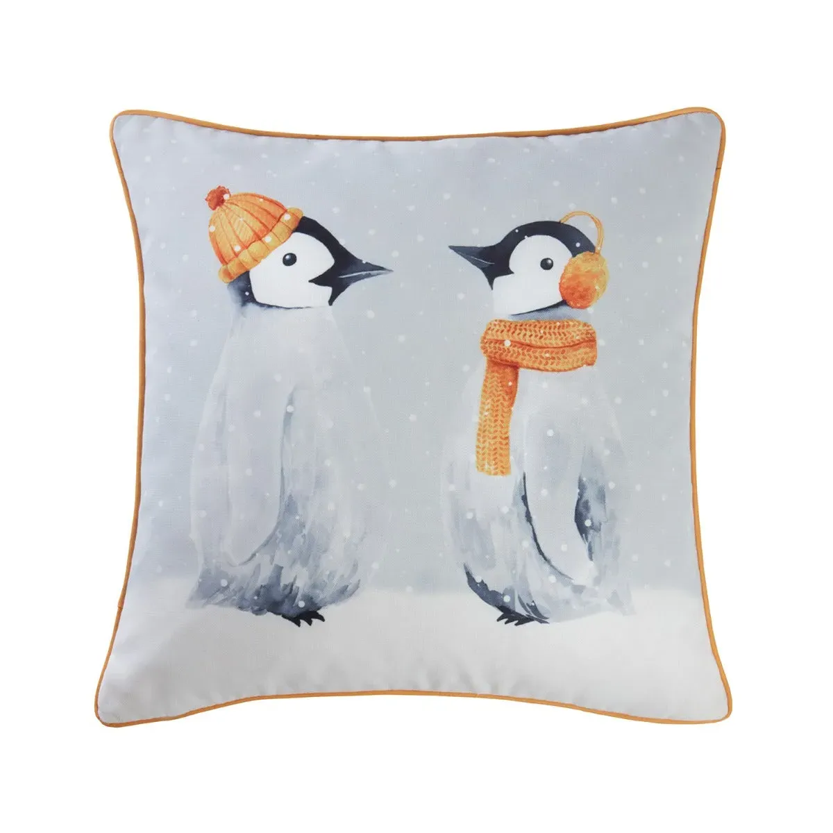 Penguin Print Cushion - Grey