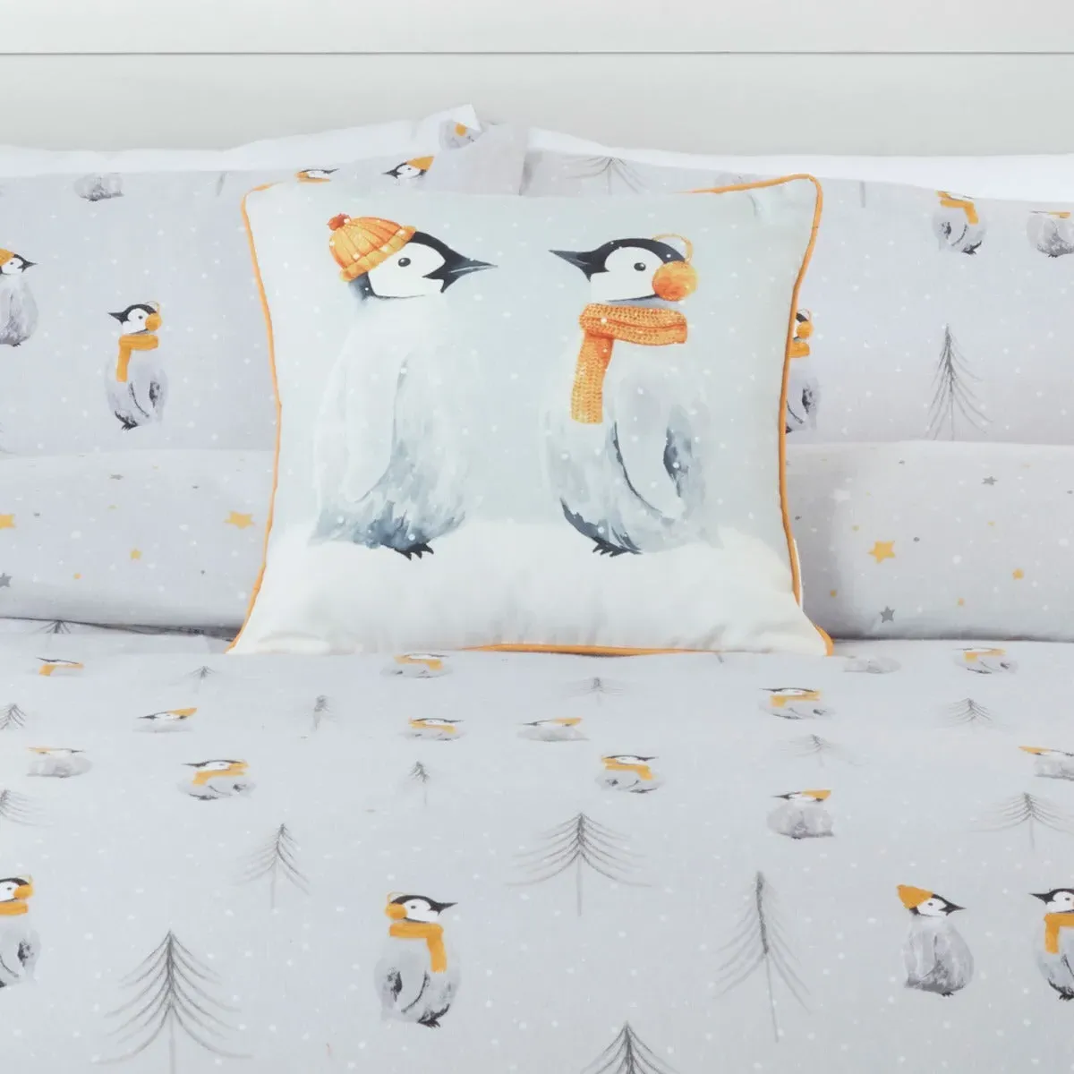 Penguin Print Cushion - Grey