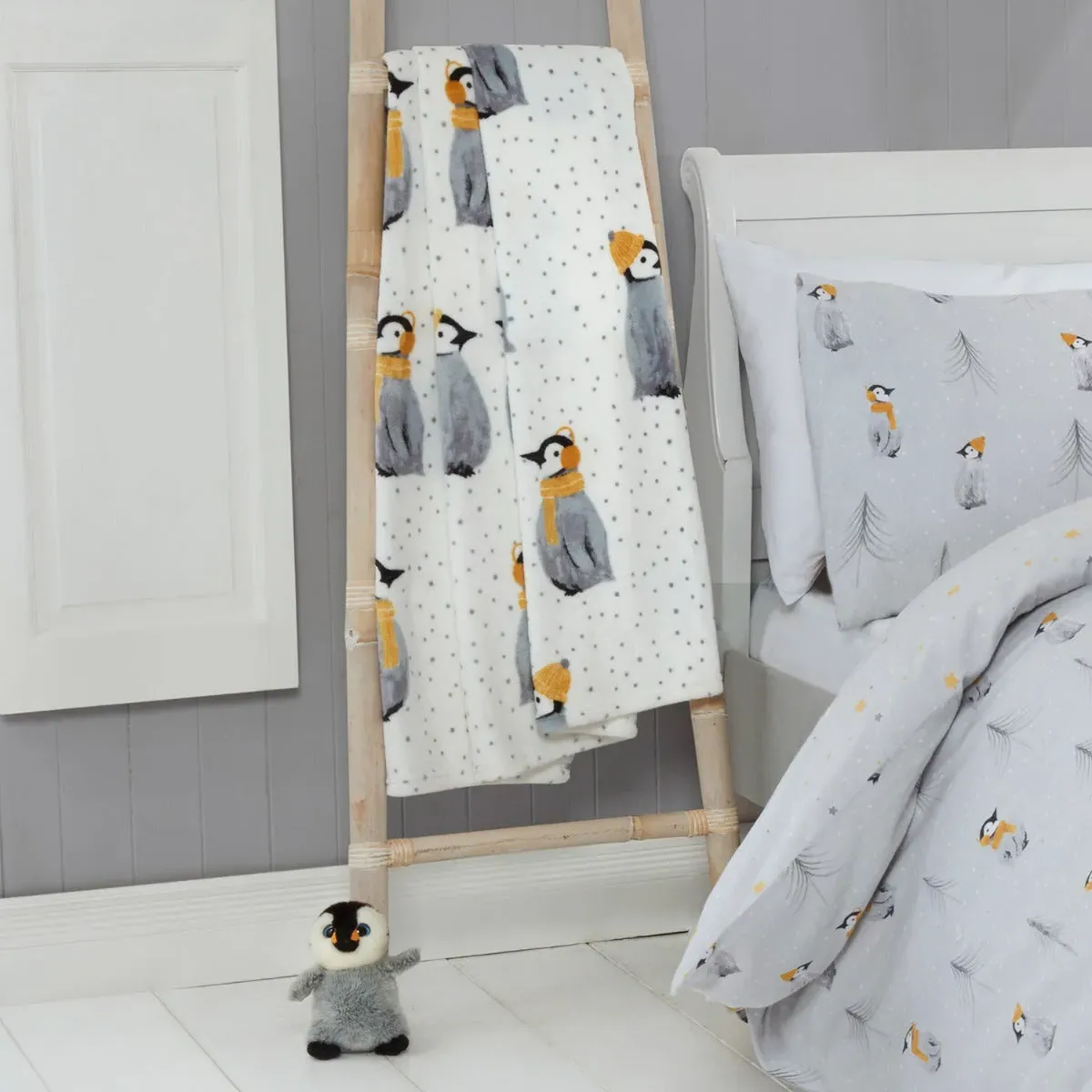 Penguin Print Fleece Throw - Grey image