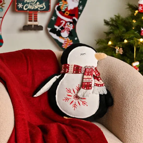Penguin Shaped Christmas Cushion - Black image