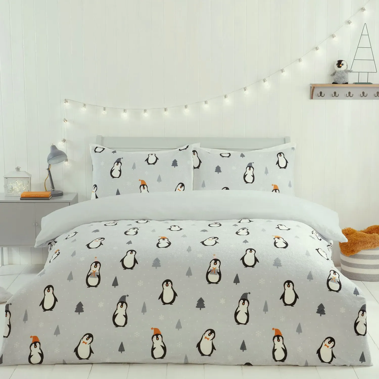 Penguin Single Duvet Set - Grey, Fleece product