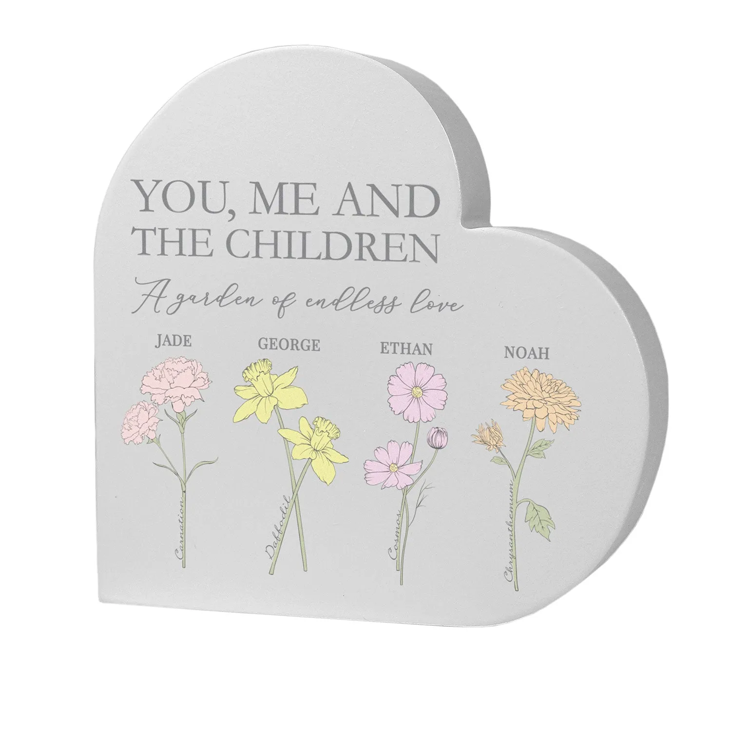 Personalised Birth Flower Heart Ornament - Grey product