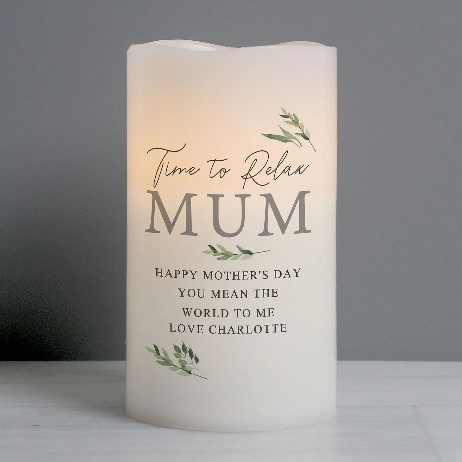 Personalised Botanical Flameless Pillar Candle - White product