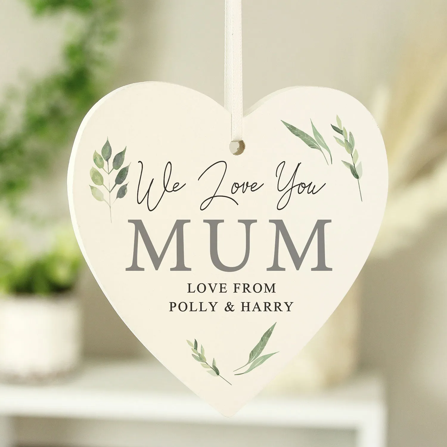 Personalised Botanical Wooden Heart Sign - White product