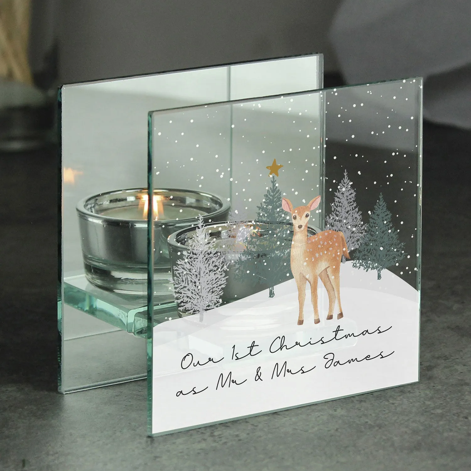 Personalised Christmas Deer Glass Tea Light Holder - White by Julian Charles, image 2