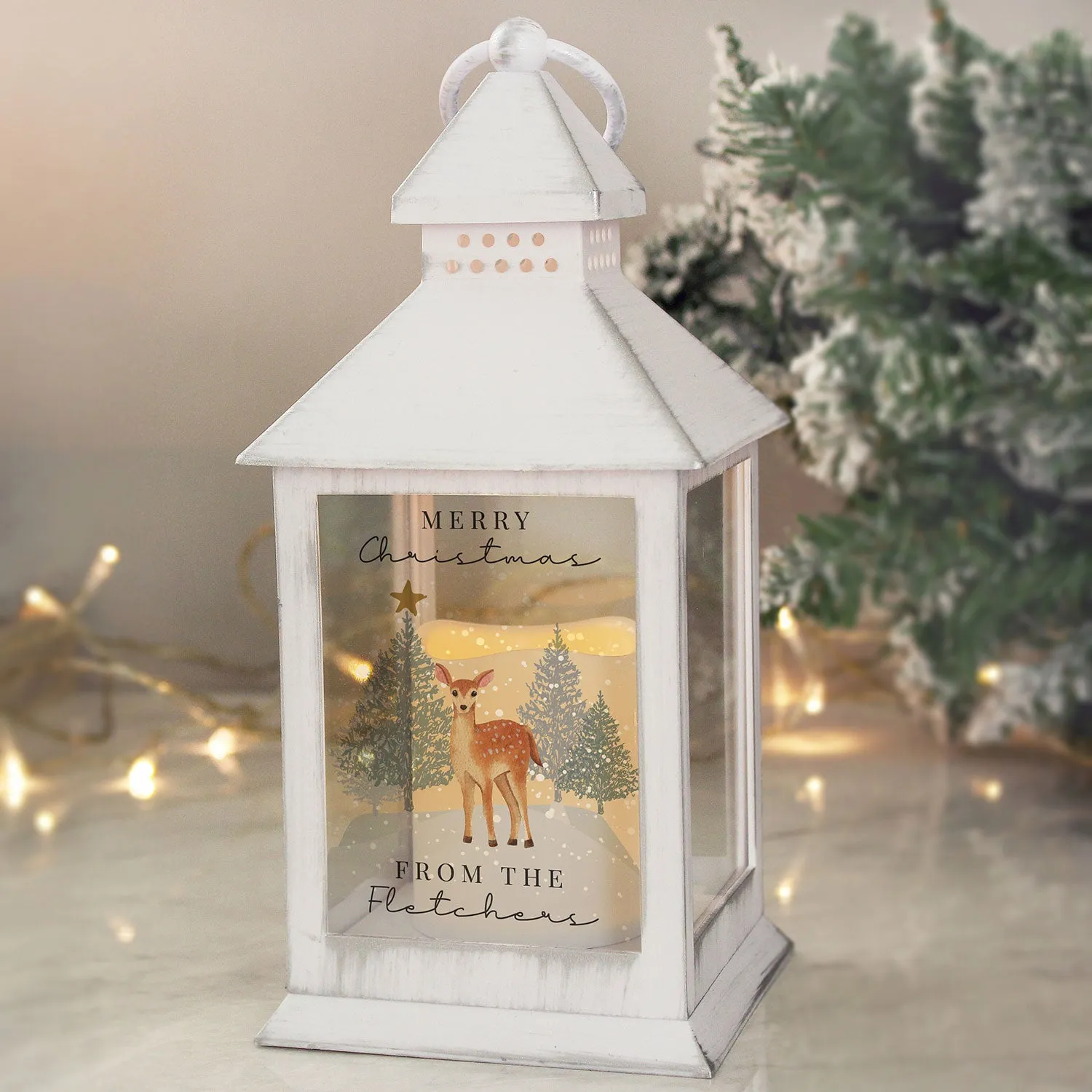 Personalised Christmas Deer LED Lantern - White, Plastic by Julian Charles