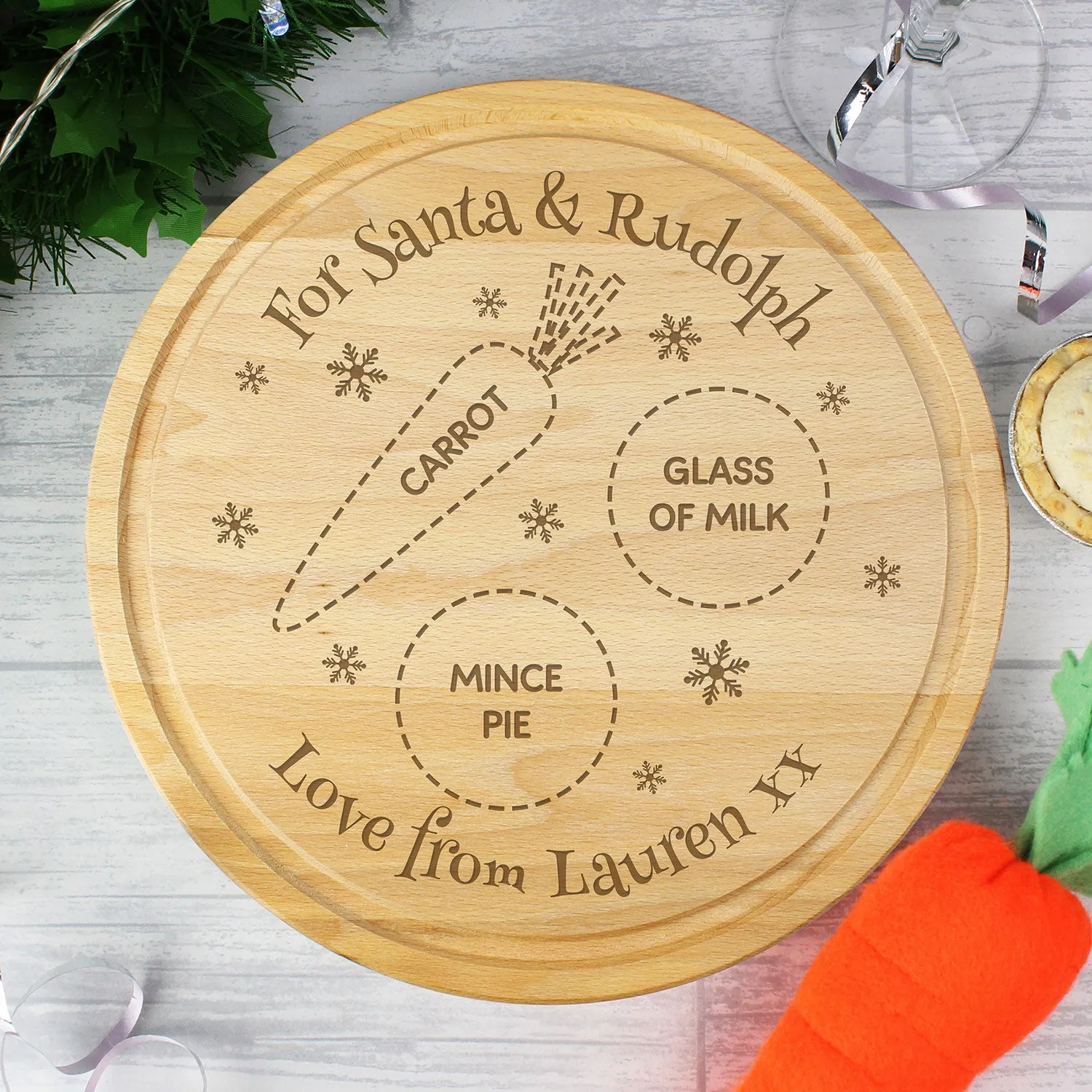 Personalised Christmas Eve Round Chopping Board - Brown by Julian Charles