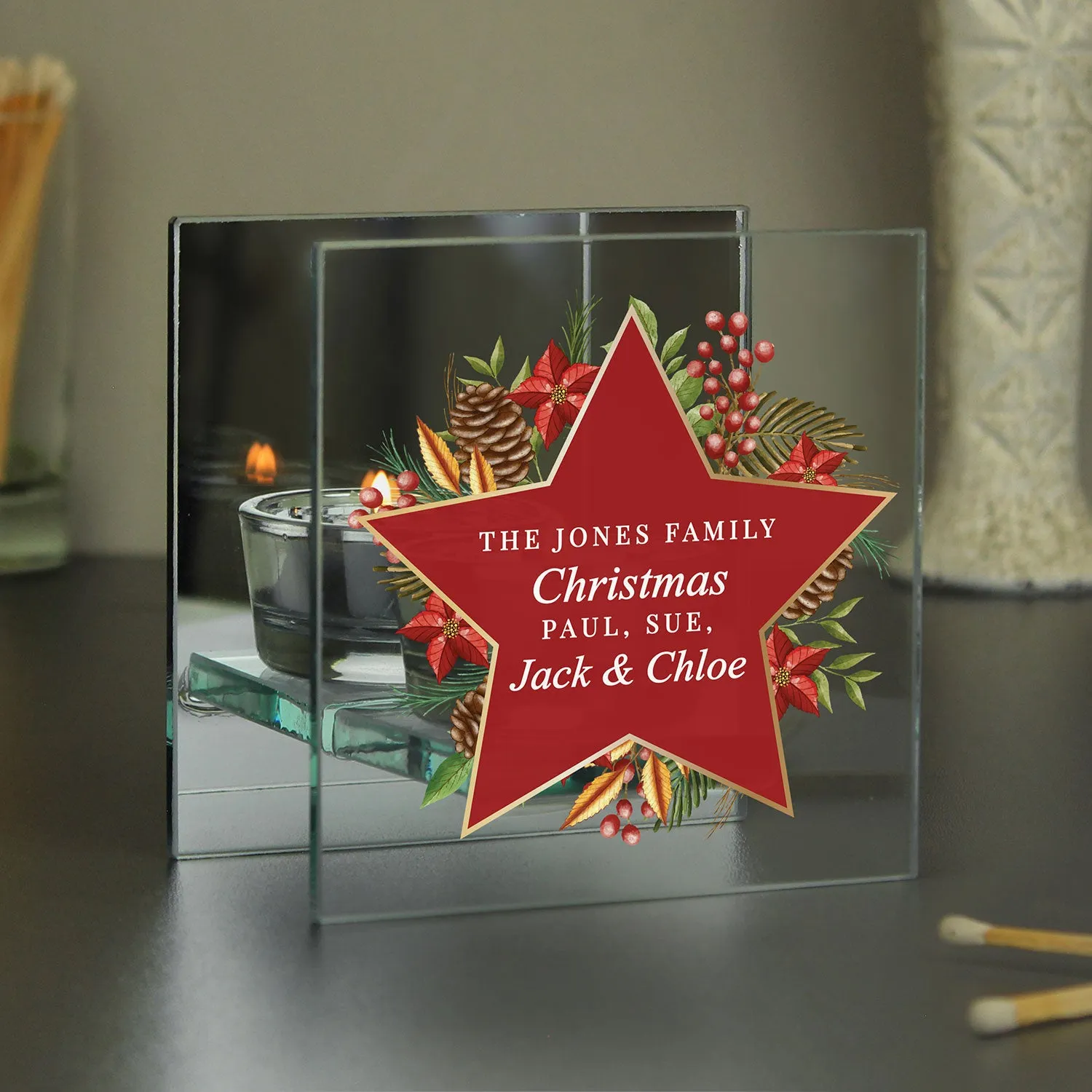 Personalised Christmas Glass Tea Light Holder - Red by Julian Charles, image 2