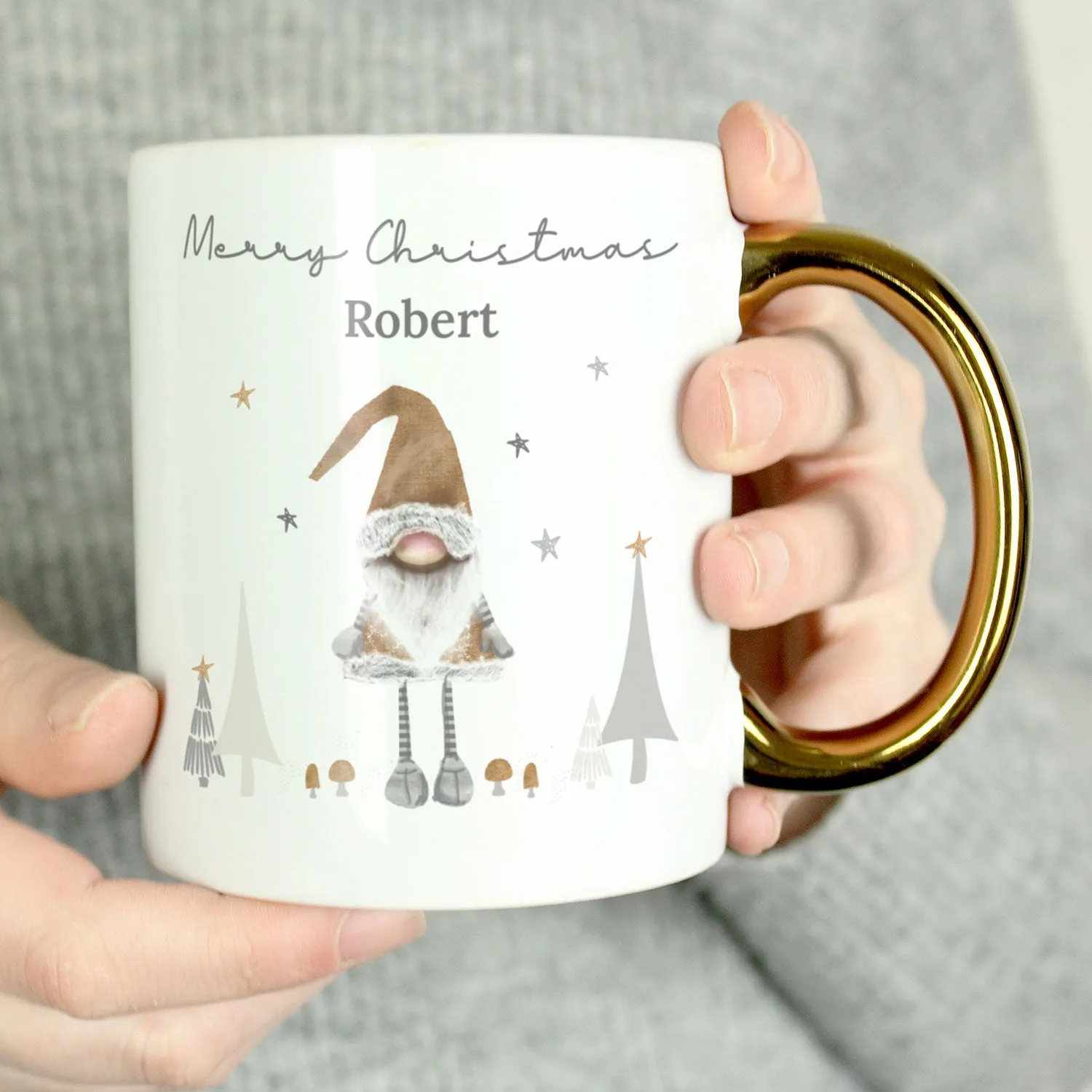 Personalised Christmas Gonk Gold Handled Mug - White by Julian Charles, image 2
