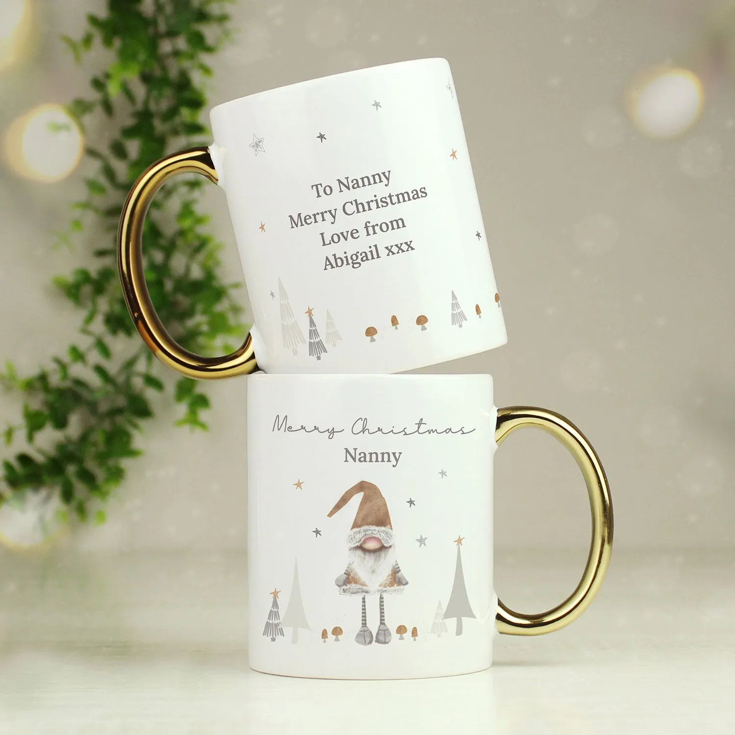 Personalised Christmas Gonk Gold Handled Mug - White by Julian Charles