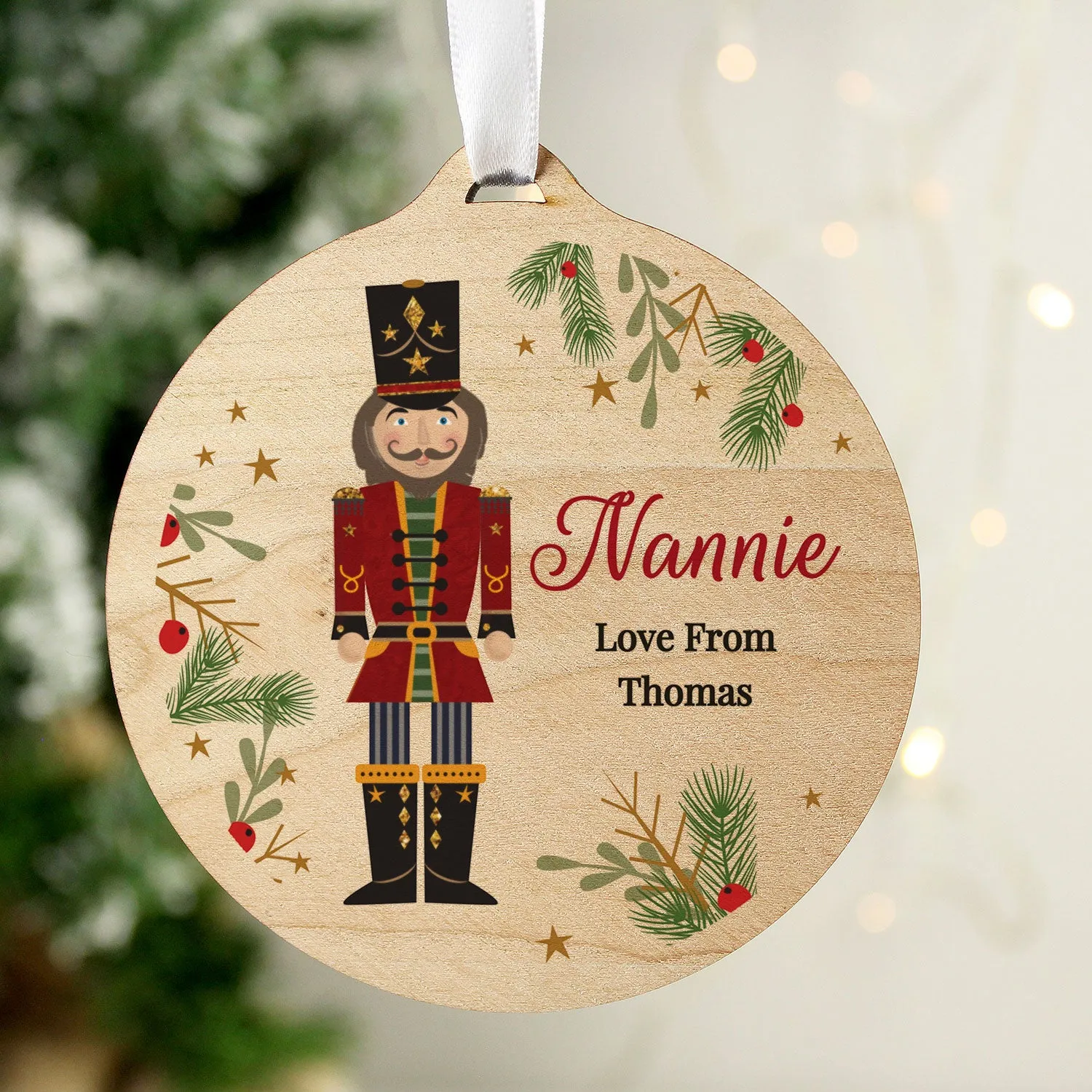 Personalised Christmas Nutcracker Wooden Bauble - Wood by Julian Charles
