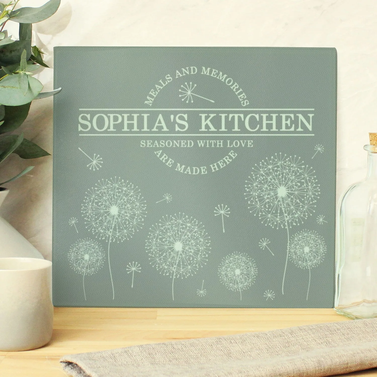 Personalised Dandelion Glass Chopping Board - Clear product