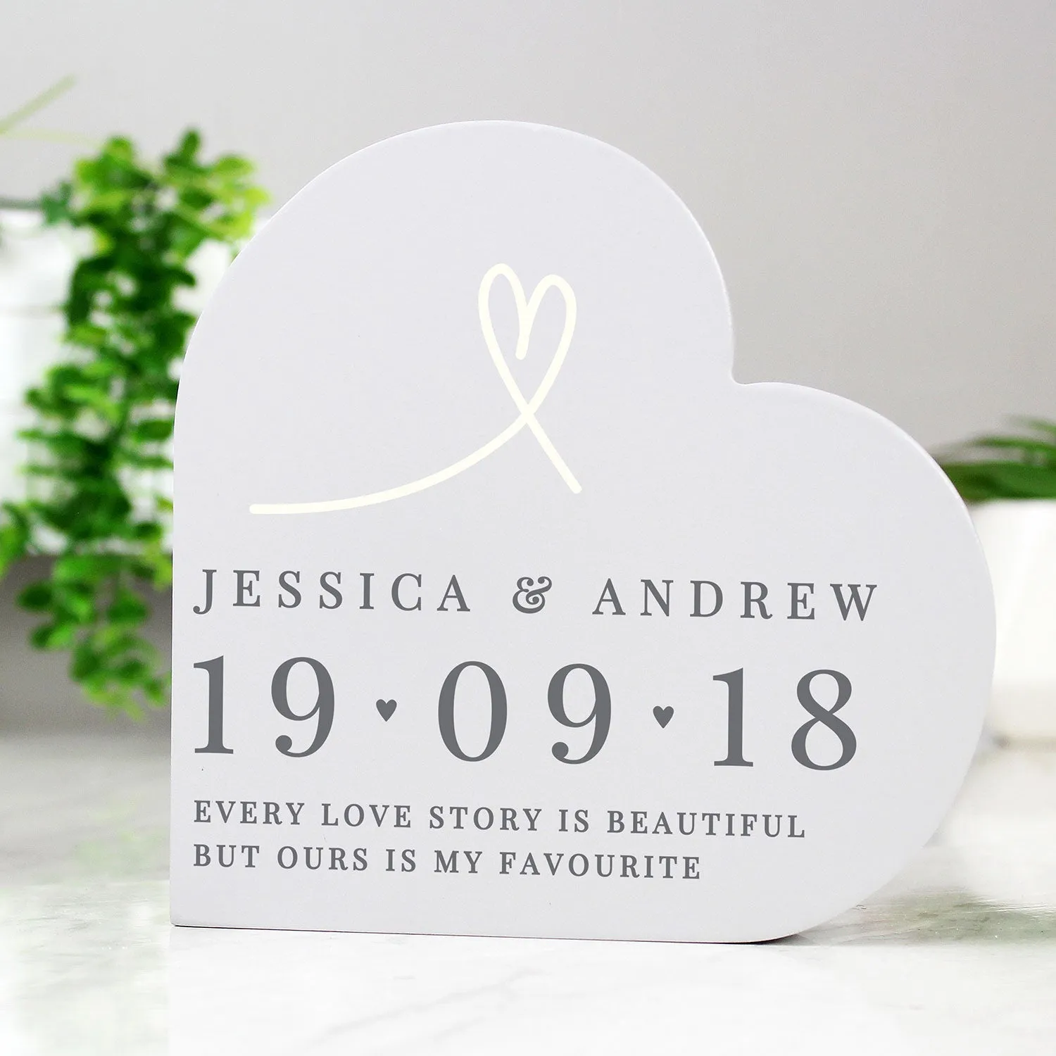 Personalised Date Heart Ornament - Grey, Wood product