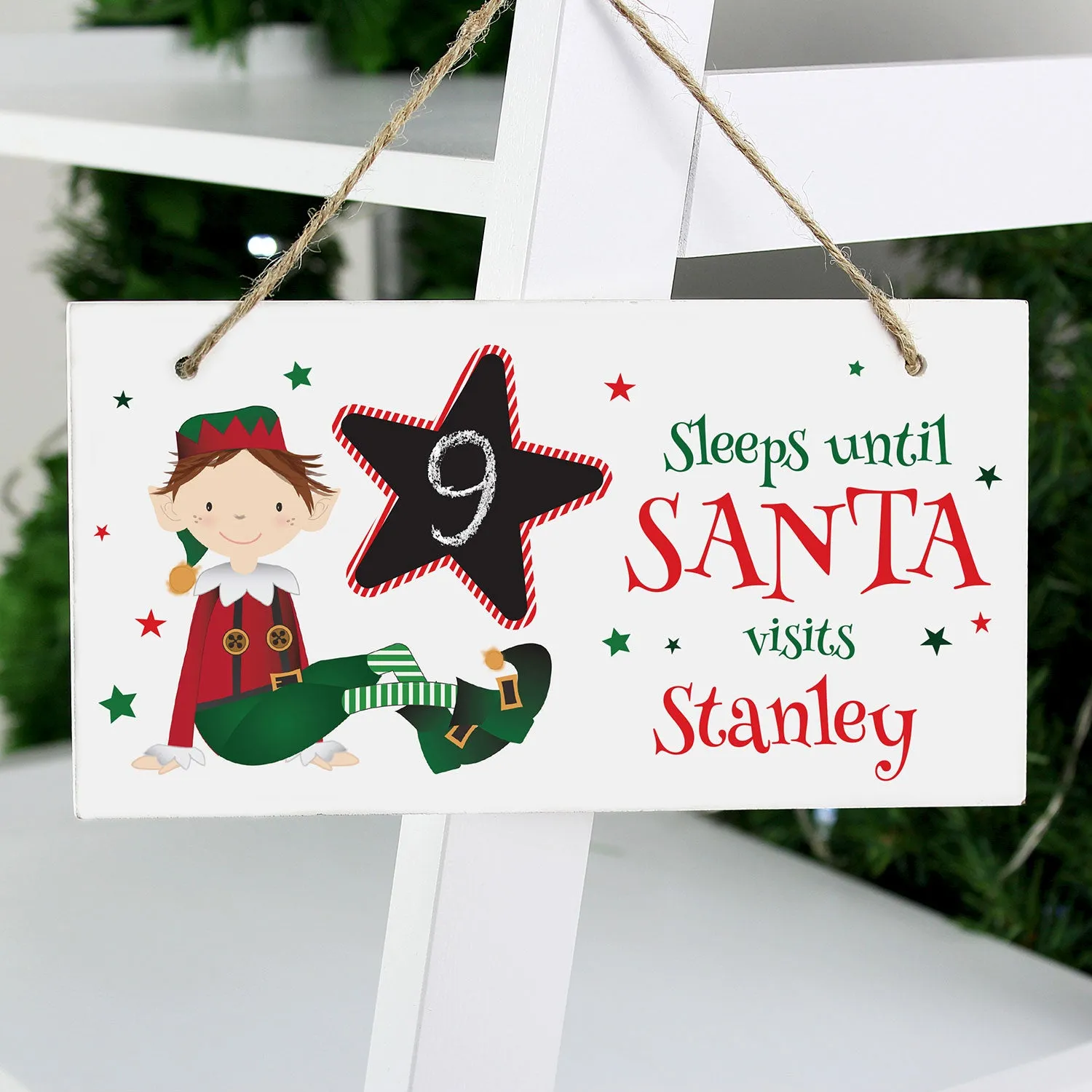 Personalised Elf Christmas Countdown Wooden Sign by Julian Charles, alternate view