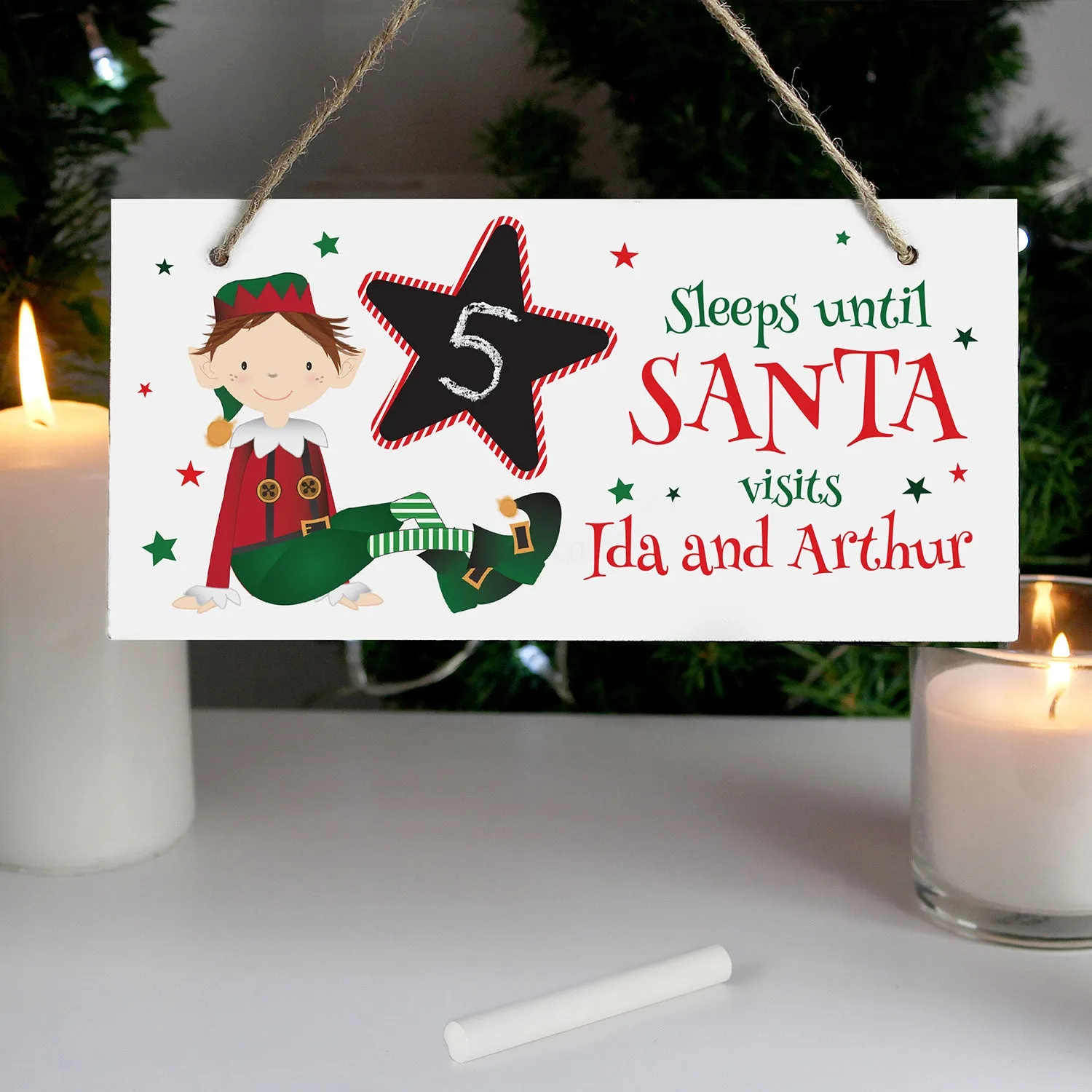 Personalised Elf Christmas Countdown Wooden Sign by Julian Charles