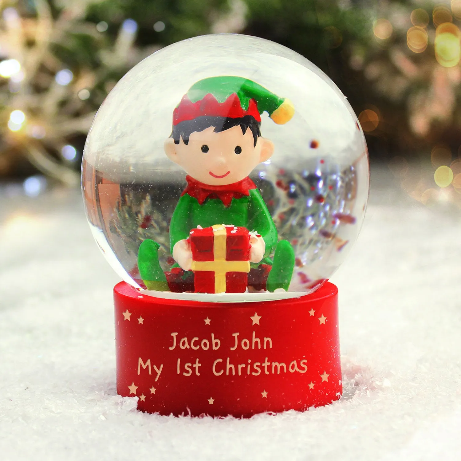 Personalised Elf Glitter Snow Globe - Clear by Julian Charles, image 2