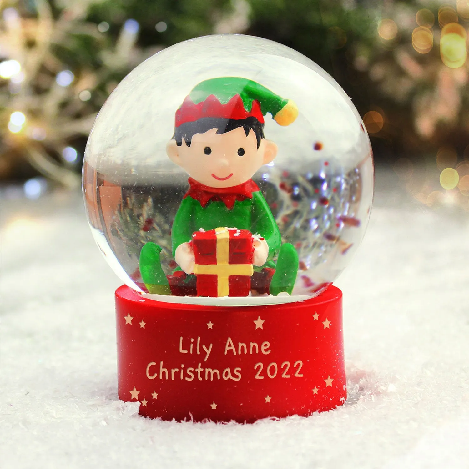 Personalised Elf Glitter Snow Globe - Clear by Julian Charles