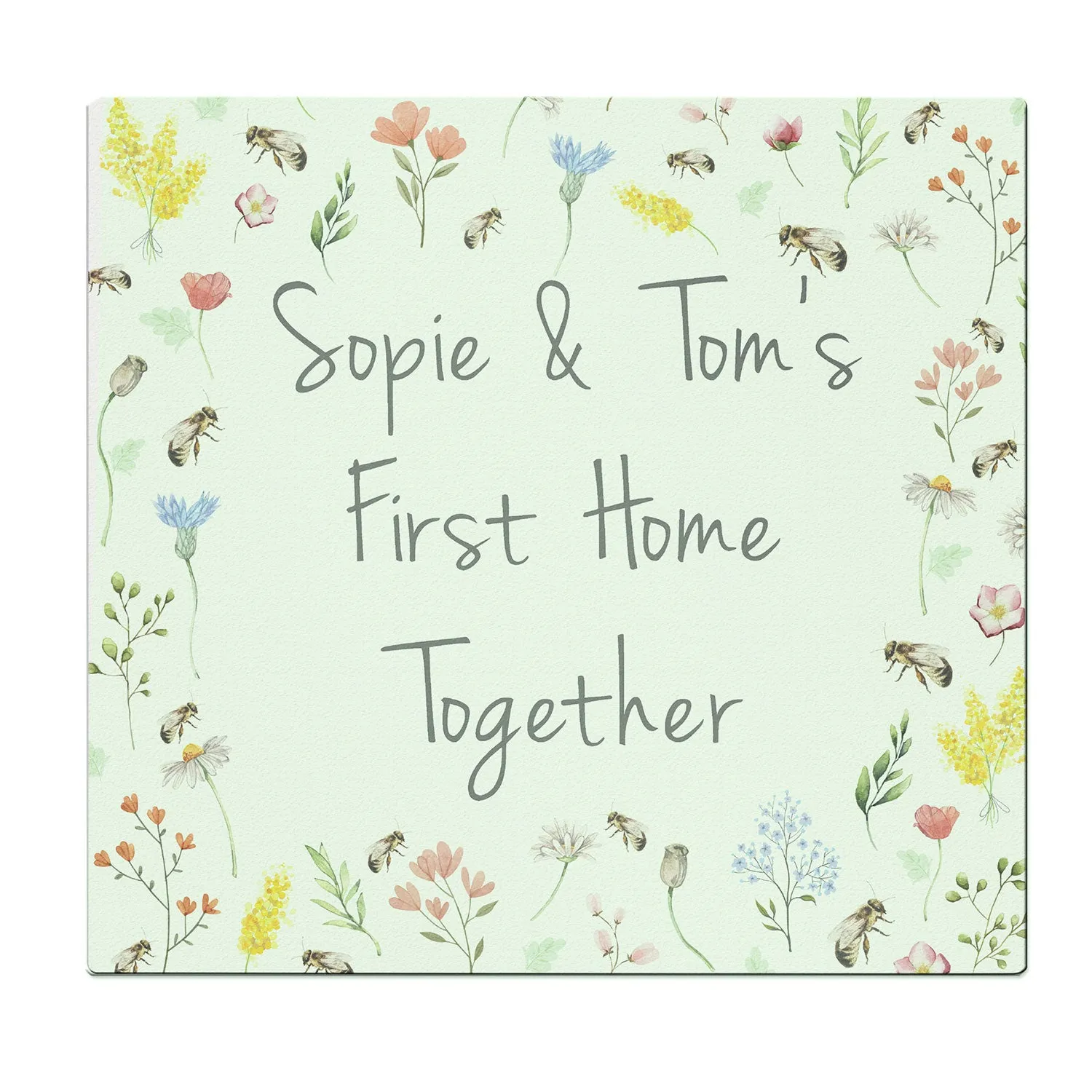 Personalised Flowers and Bees Glass Chopping Board - Clear alternate view