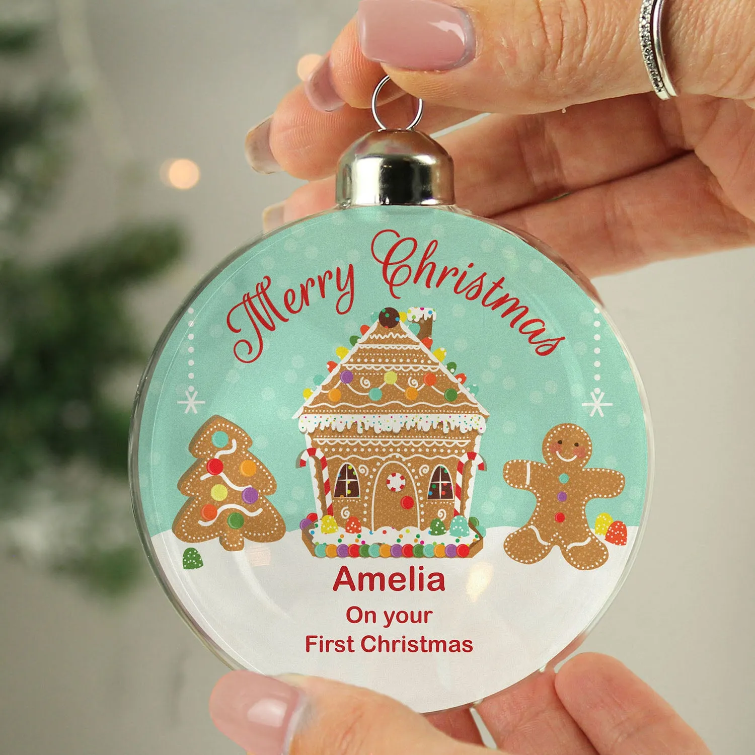 Personalised Gingerbread House Christmas Glass Bauble by Julian Charles, alternate view