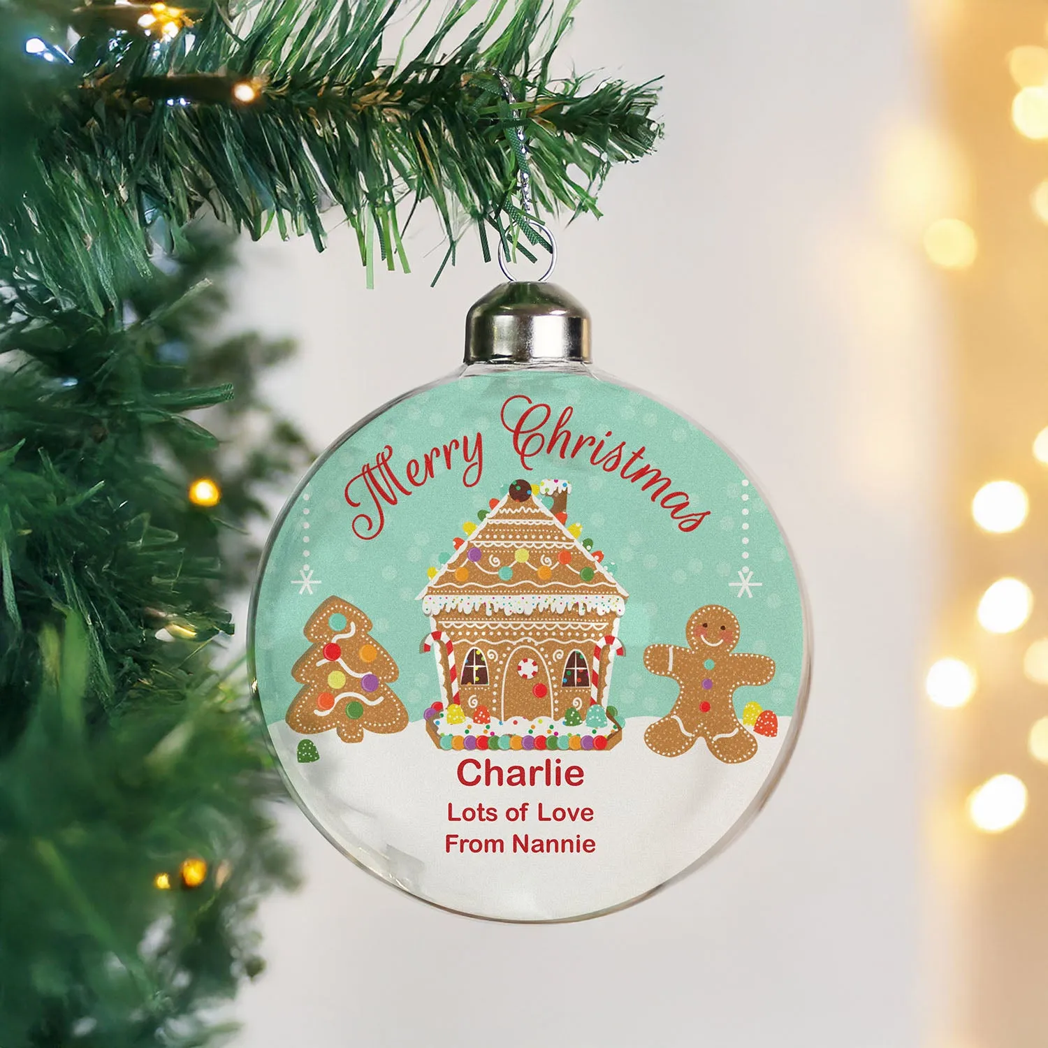 Personalised Gingerbread House Christmas Glass Bauble by Julian Charles