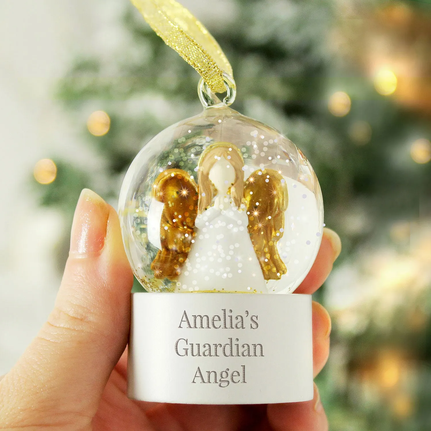 Personalised Glitter Angel Snow Globe Hanging Decoration by Julian Charles, alternate view