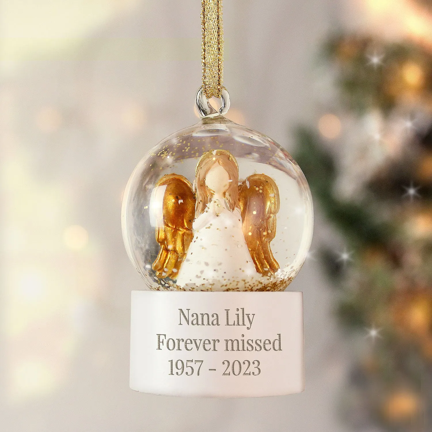 Personalised Glitter Angel Snow Globe Hanging Decoration by Julian Charles