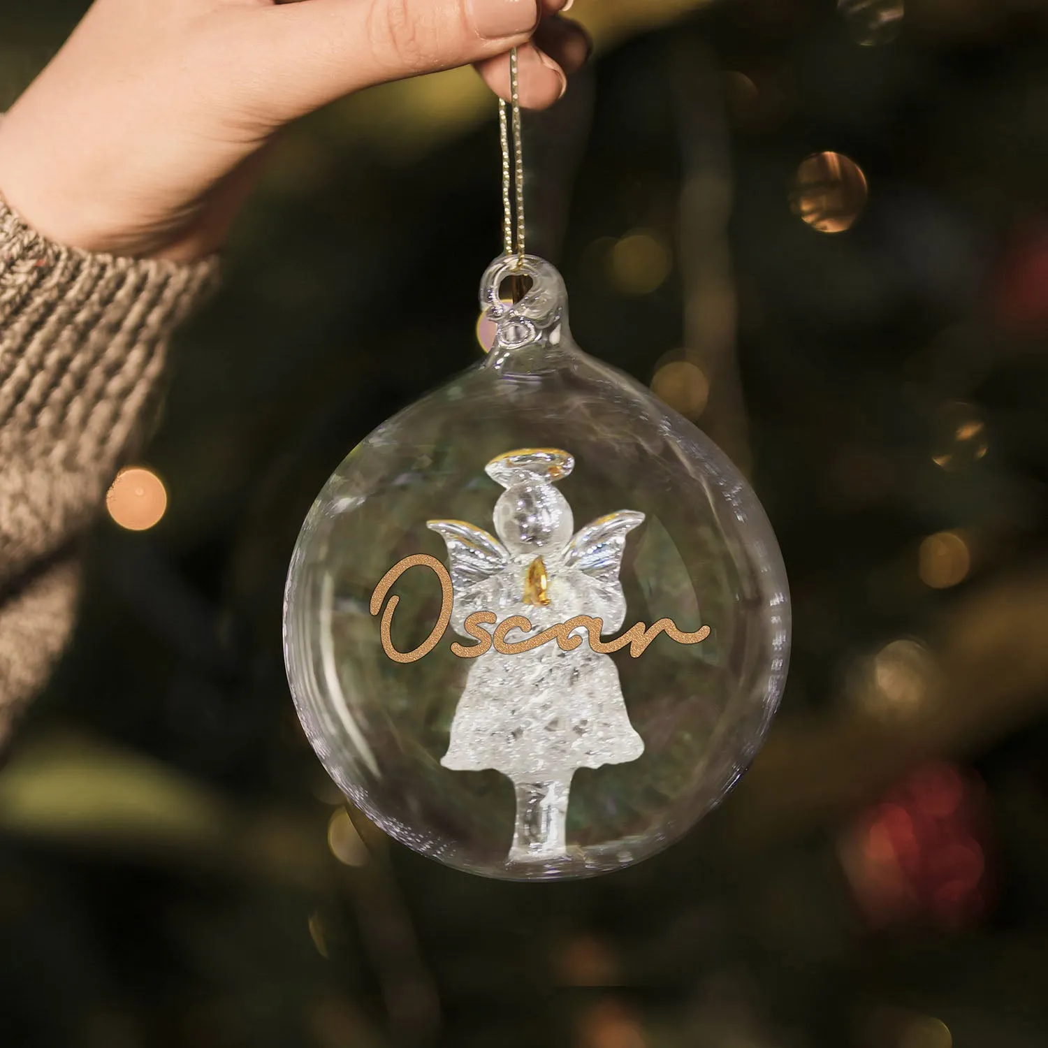 Personalised Gold Glitter Name Angel Glass Bauble - Gold by Julian Charles, image 2