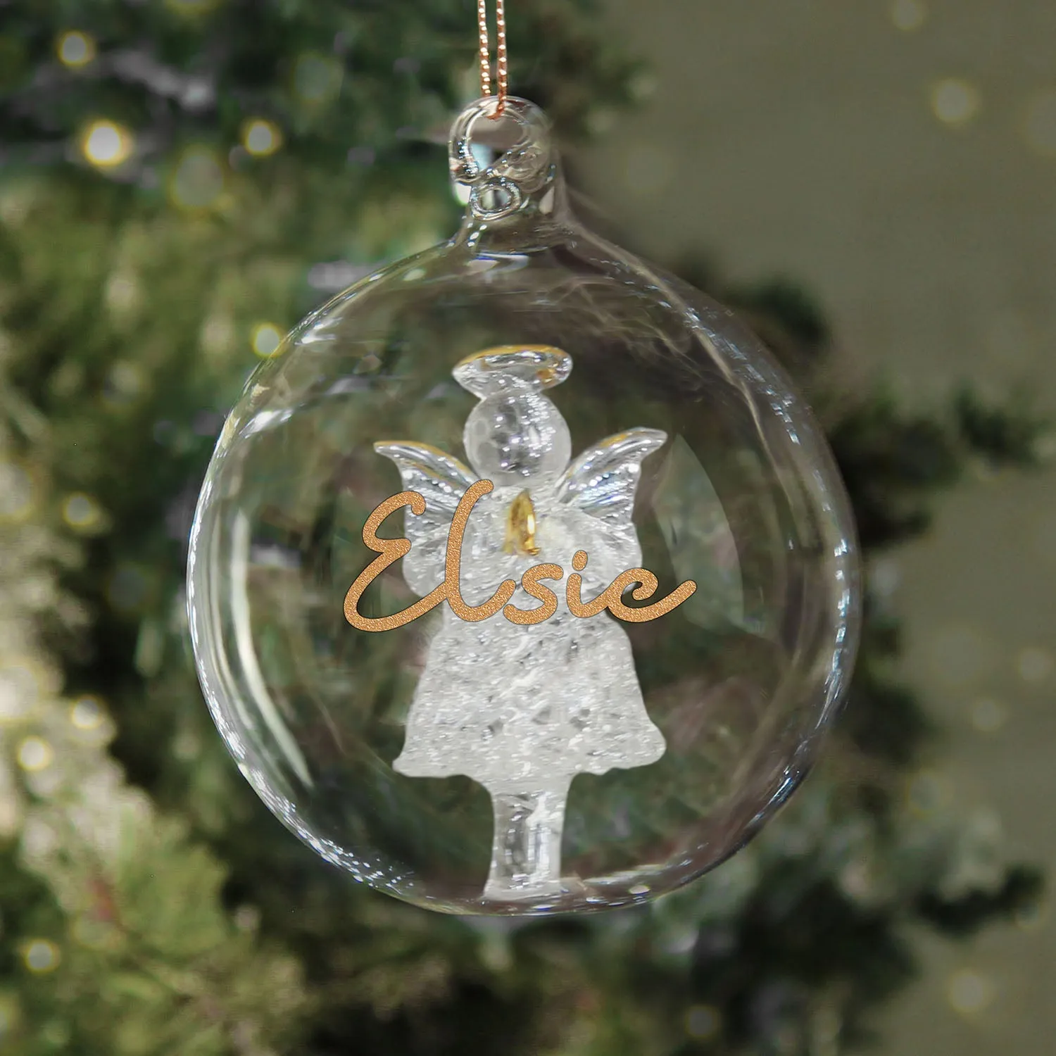 Personalised Gold Glitter Name Angel Glass Bauble - Gold by Julian Charles