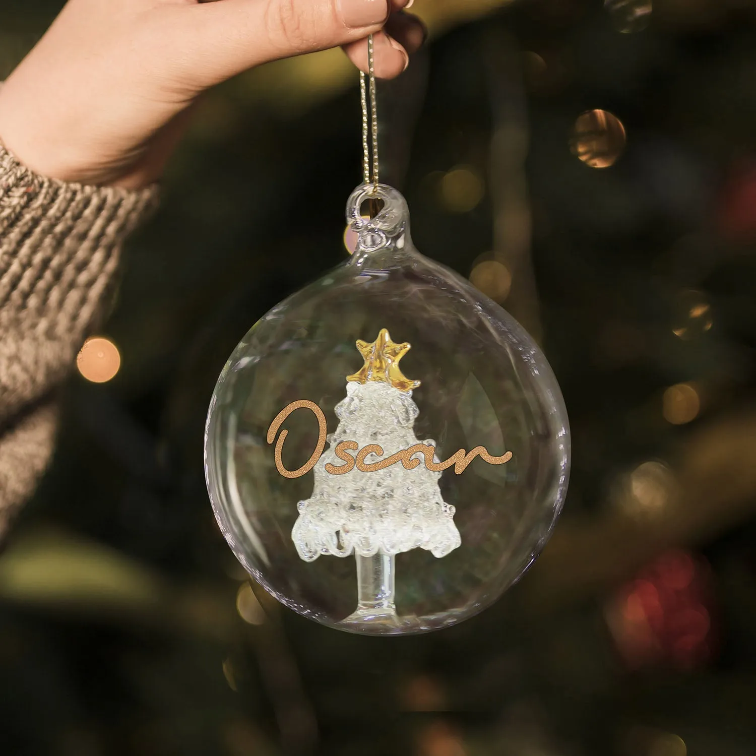 Personalised Gold Glitter Name Tree Glass Bauble - Gold by Julian Charles, image 2