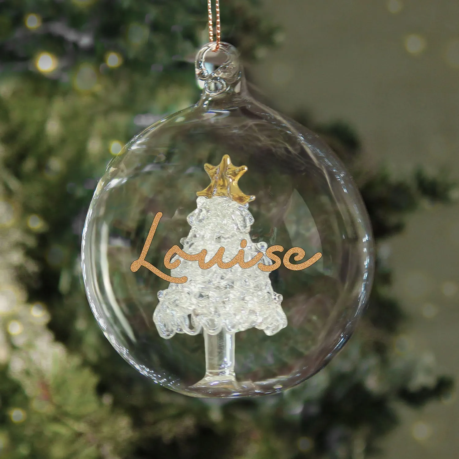Personalised Gold Glitter Name Tree Glass Bauble - Gold by Julian Charles