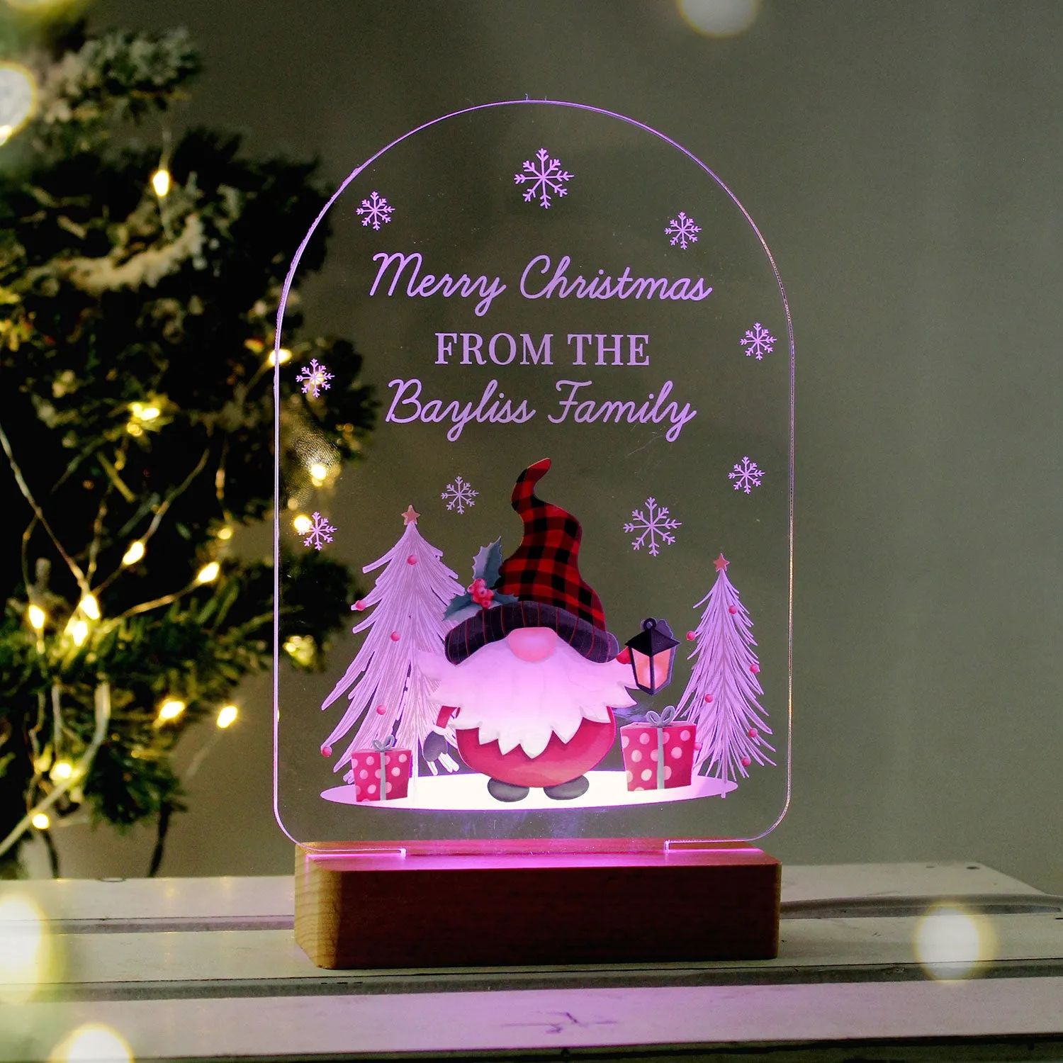 Personalised Gonk Wooden Base LED Christmas Light - Multi by Julian Charles, image 2