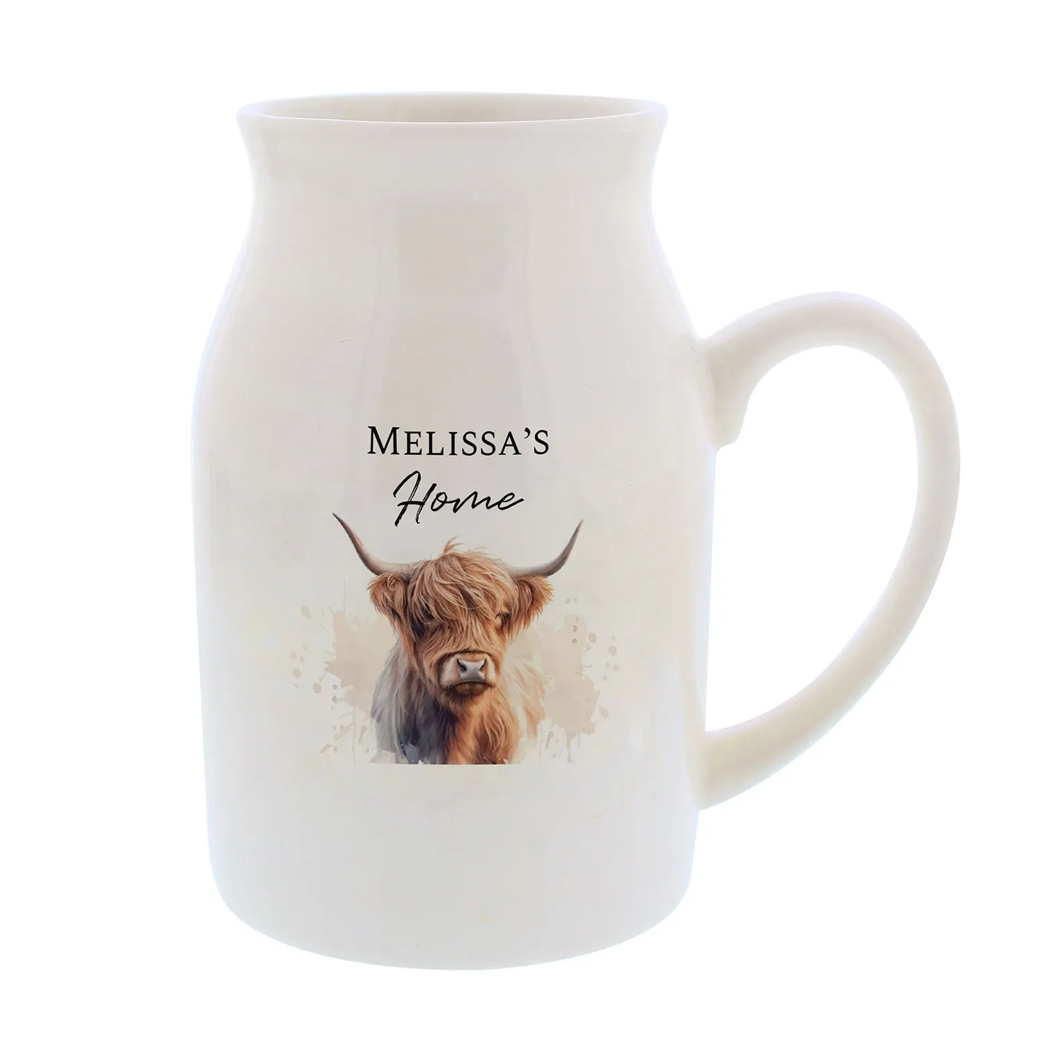 Highland Cow Jug Vase - White, Ceramic product