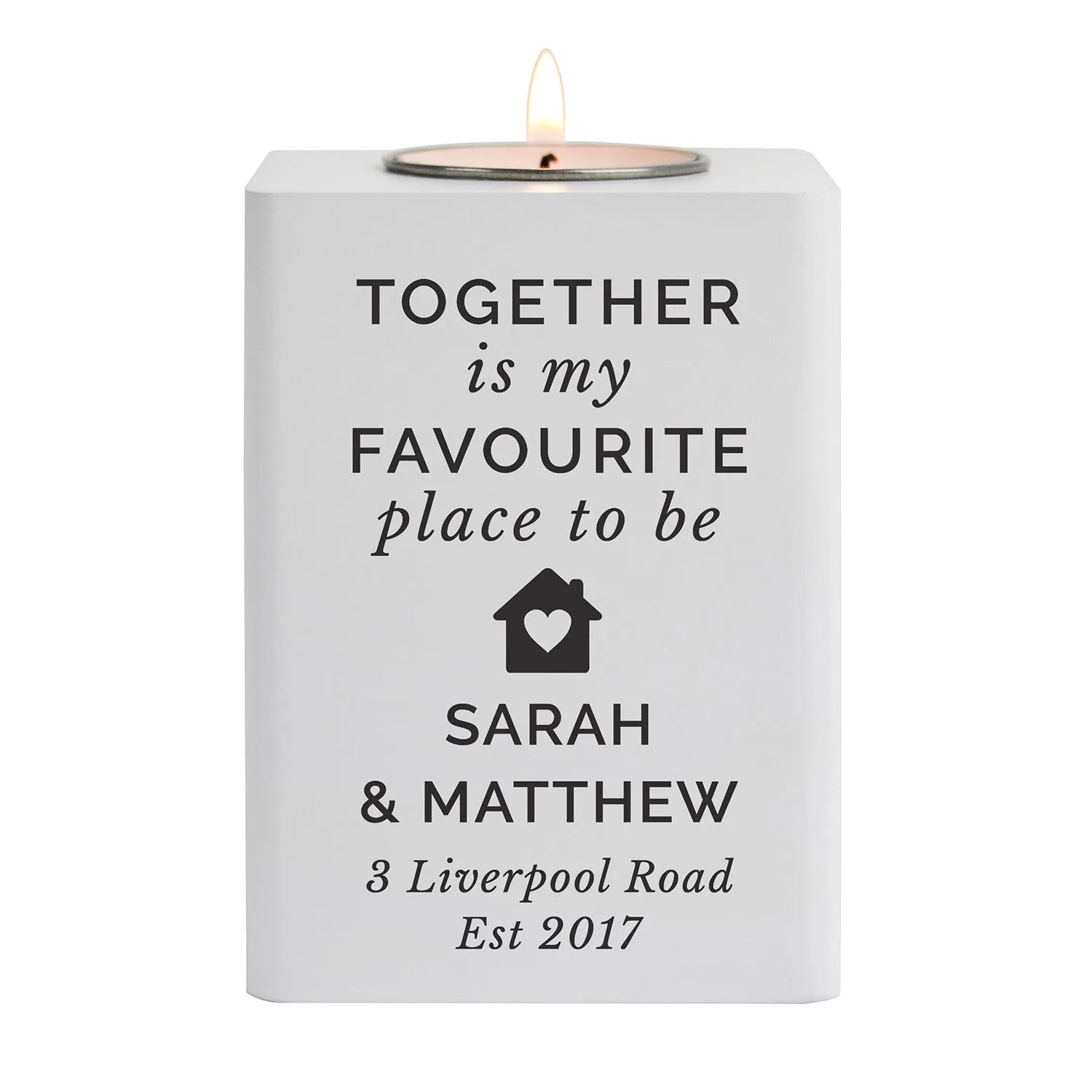 Personalised House Tea Light Holder - White, Wood product