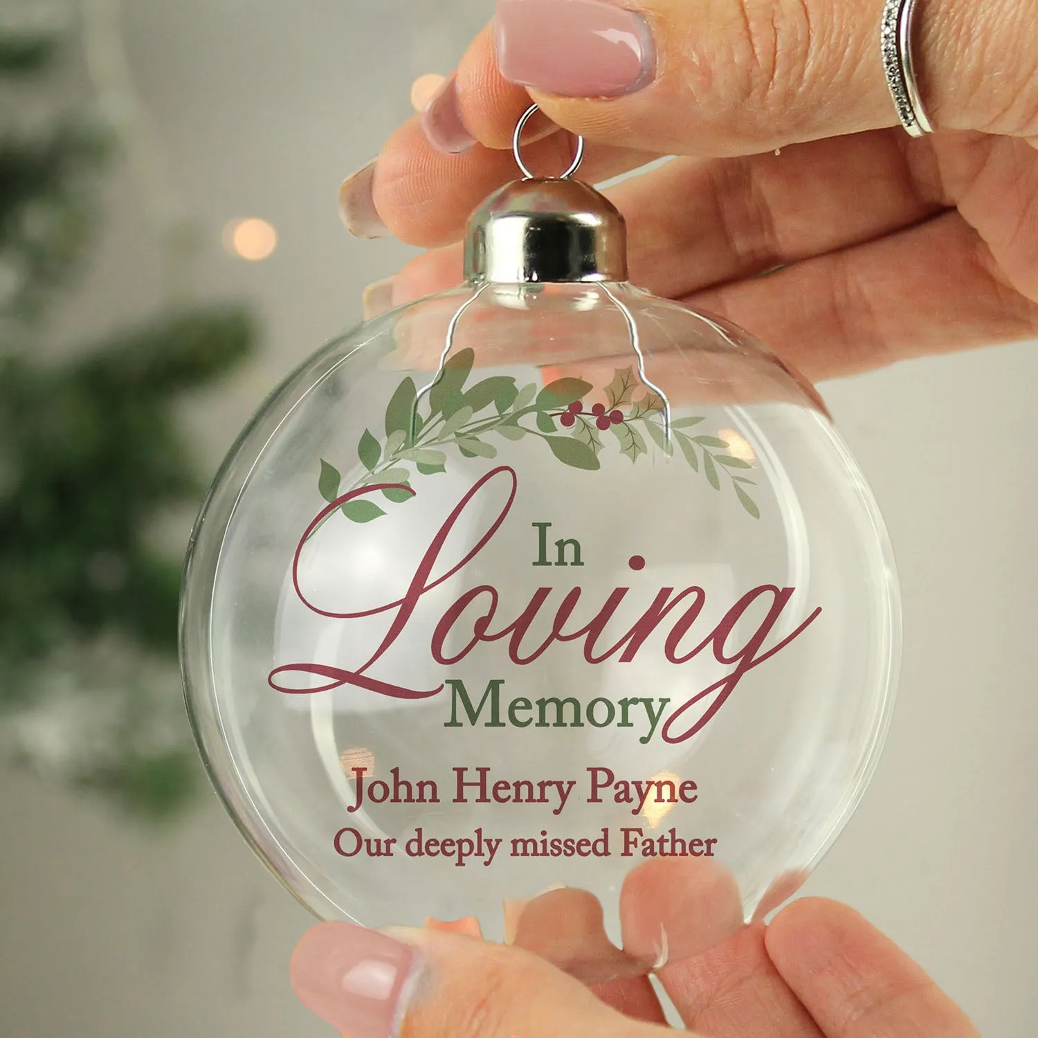 Personalised In Loving Memory Glass Bauble - Clear by Julian Charles, alternate view