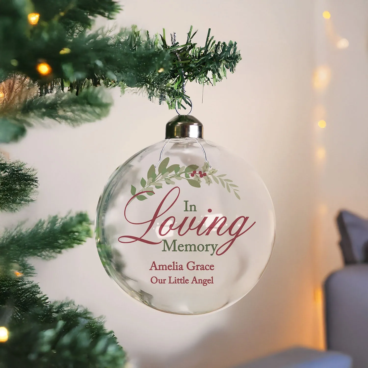 Personalised In Loving Memory Glass Bauble - Clear by Julian Charles